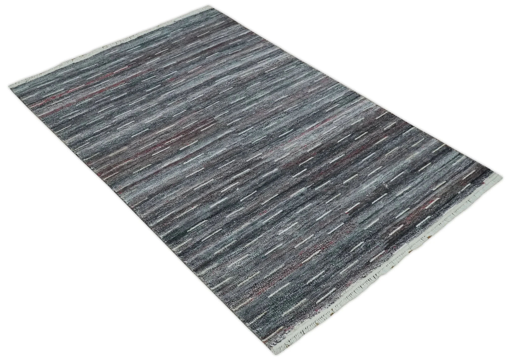 Silver, Gray, Charcoal, and Maroon Modern Abstract Dari 5x8 Pet yarn Area Rug - Image 10