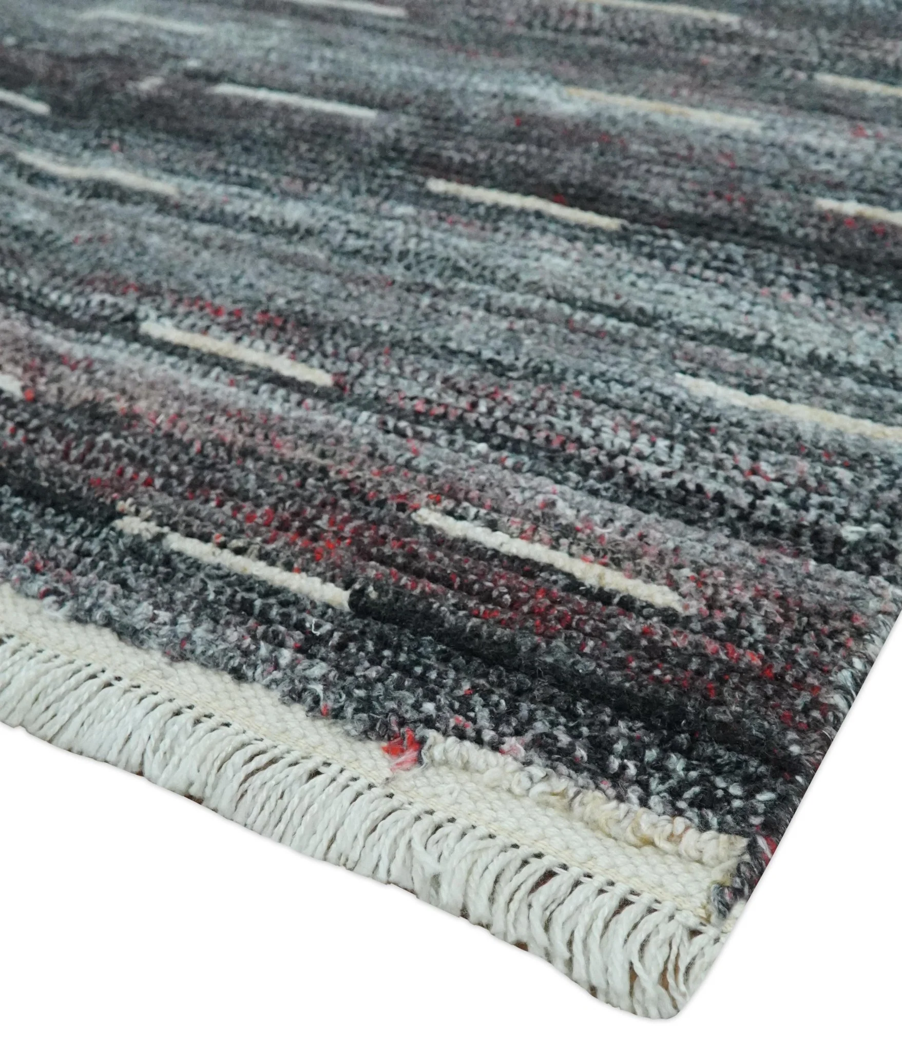 Silver, Gray, Charcoal, and Maroon Modern Abstract Dari 5x8 Pet yarn Area Rug - Image 6