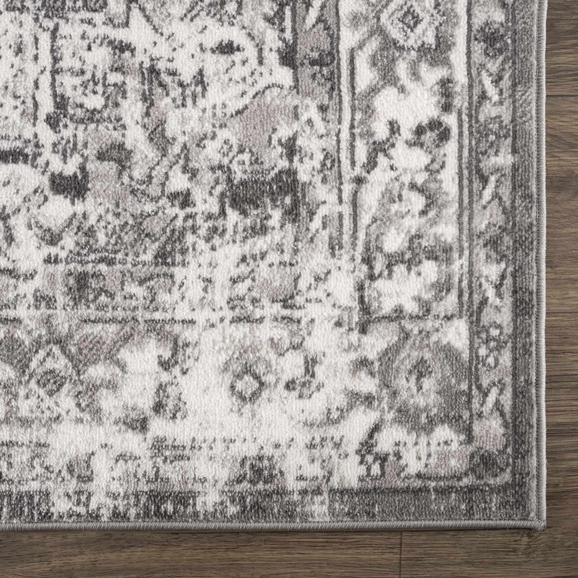 Silver, Gray and Charcoal Traditional Medallion Design Jute Backing Area Rug - Image 10