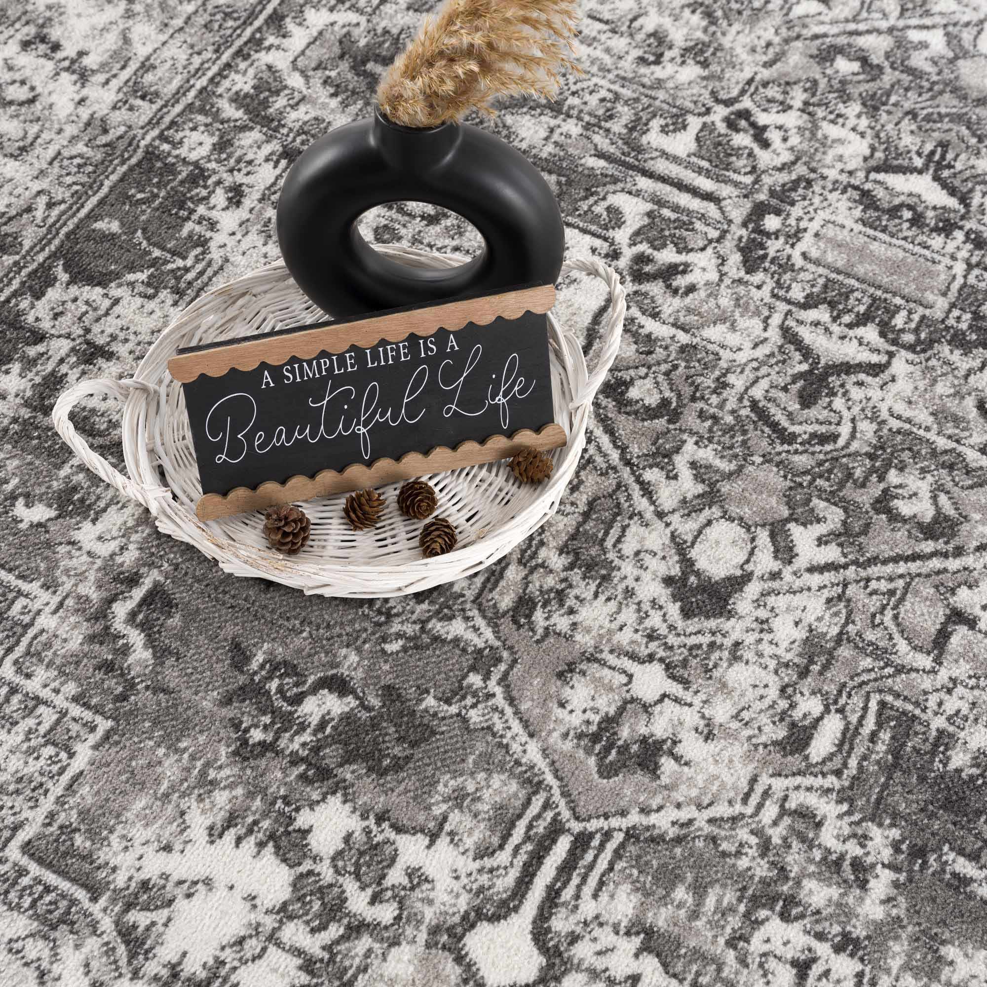 Silver, Gray and Charcoal Traditional Medallion Design Jute Backing Area Rug - Image 13