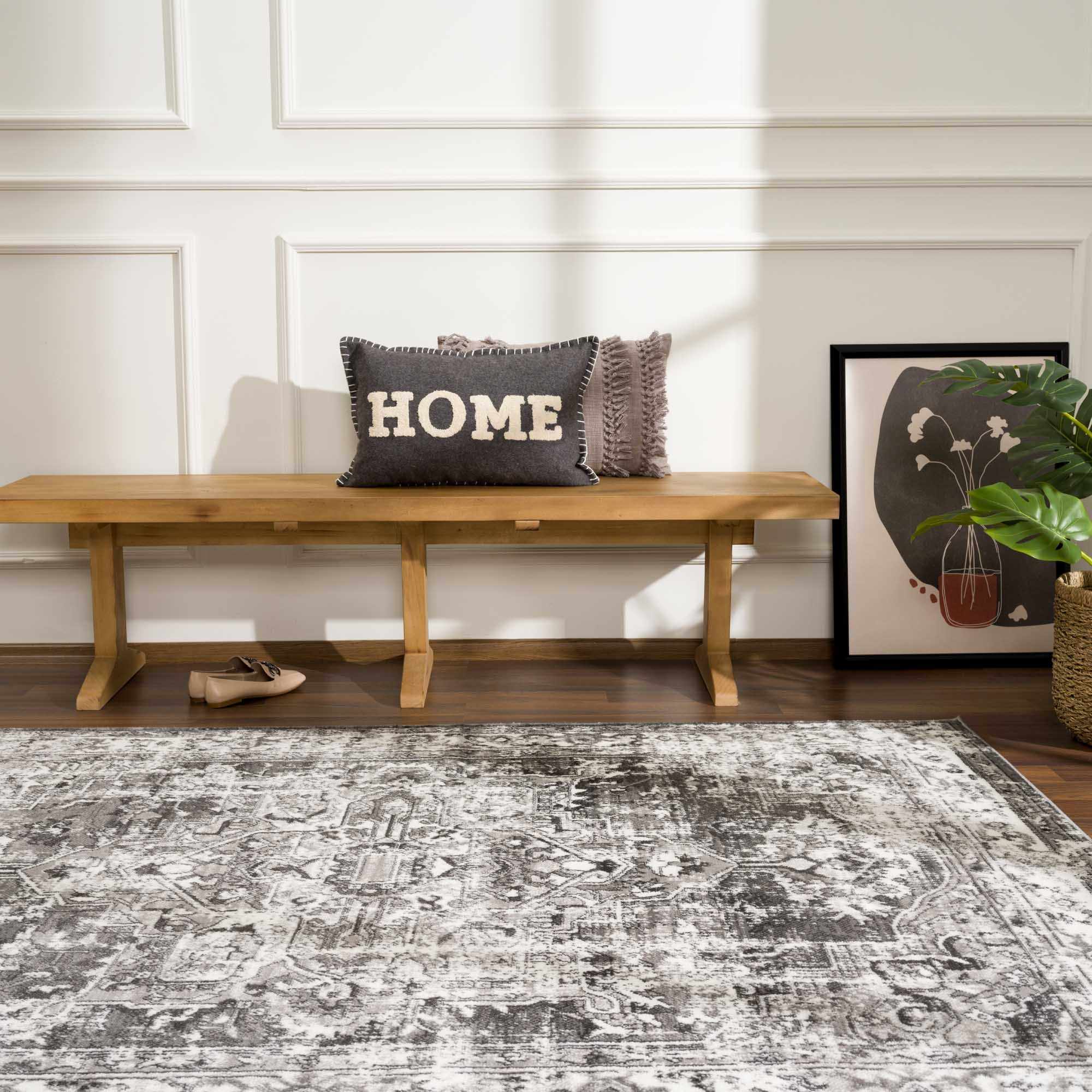 Silver, Gray and Charcoal Traditional Medallion Design Jute Backing Area Rug - Image 16