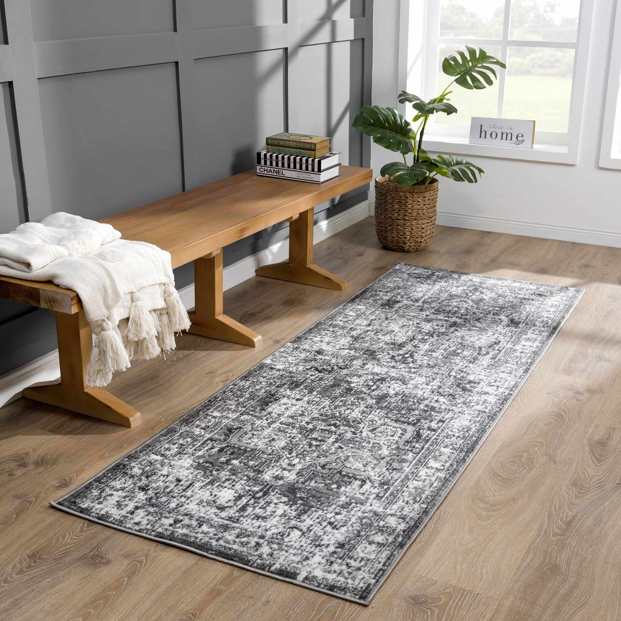 Silver, Gray and Charcoal Traditional Medallion Design Jute Backing Area Rug - Image 3