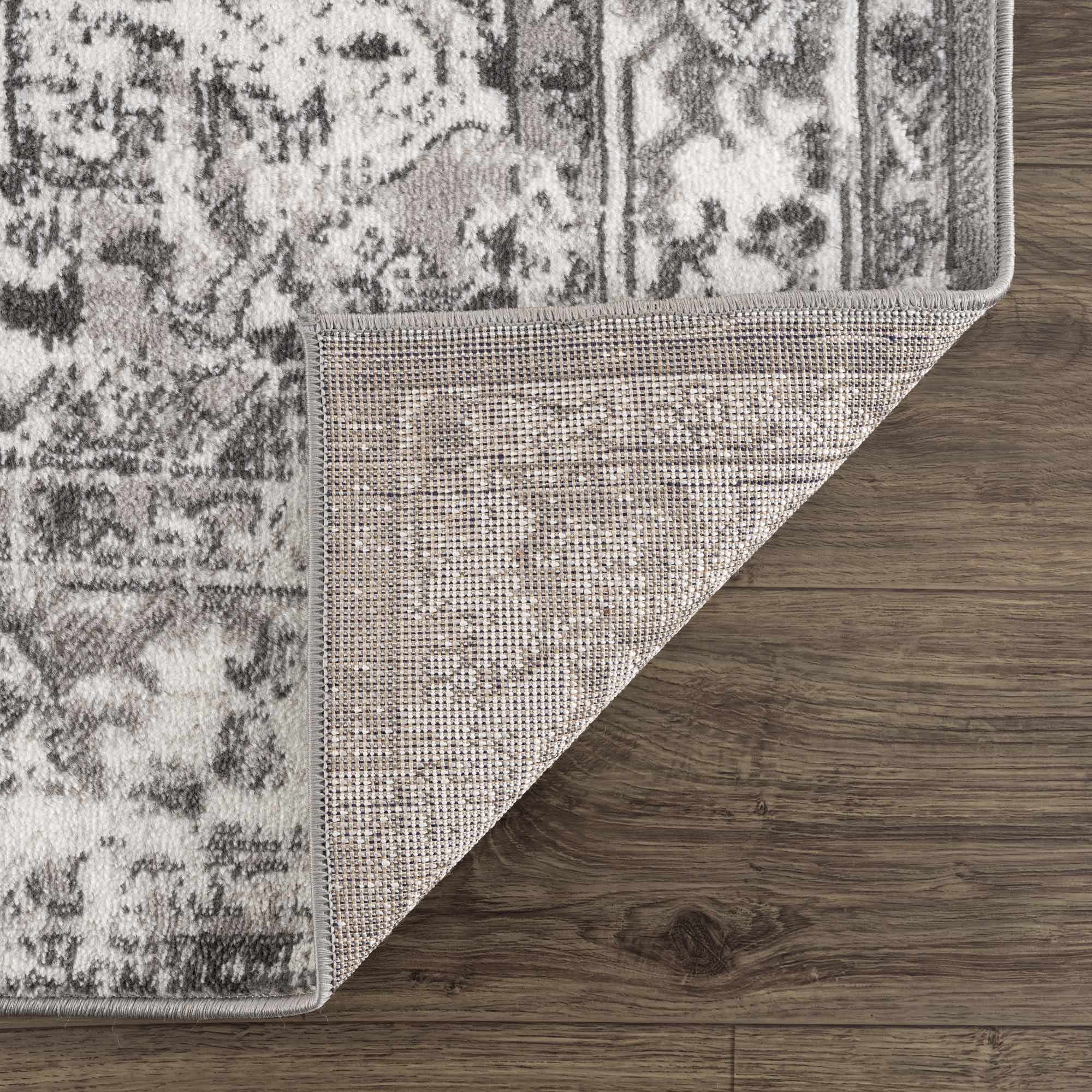 Silver, Gray and Charcoal Traditional Medallion Design Jute Backing Area Rug - Image 5