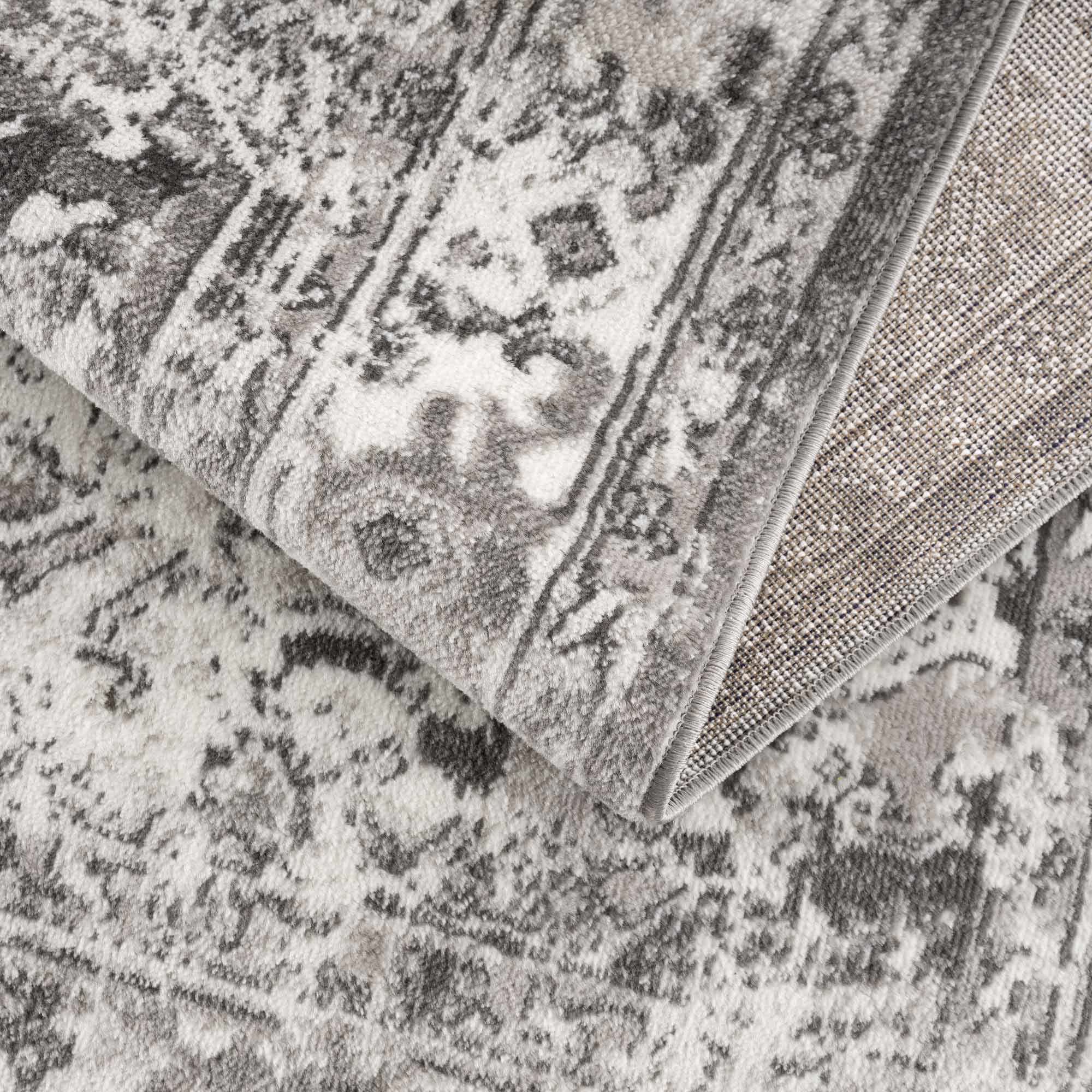 Silver, Gray and Charcoal Traditional Medallion Design Jute Backing Area Rug - Image 6