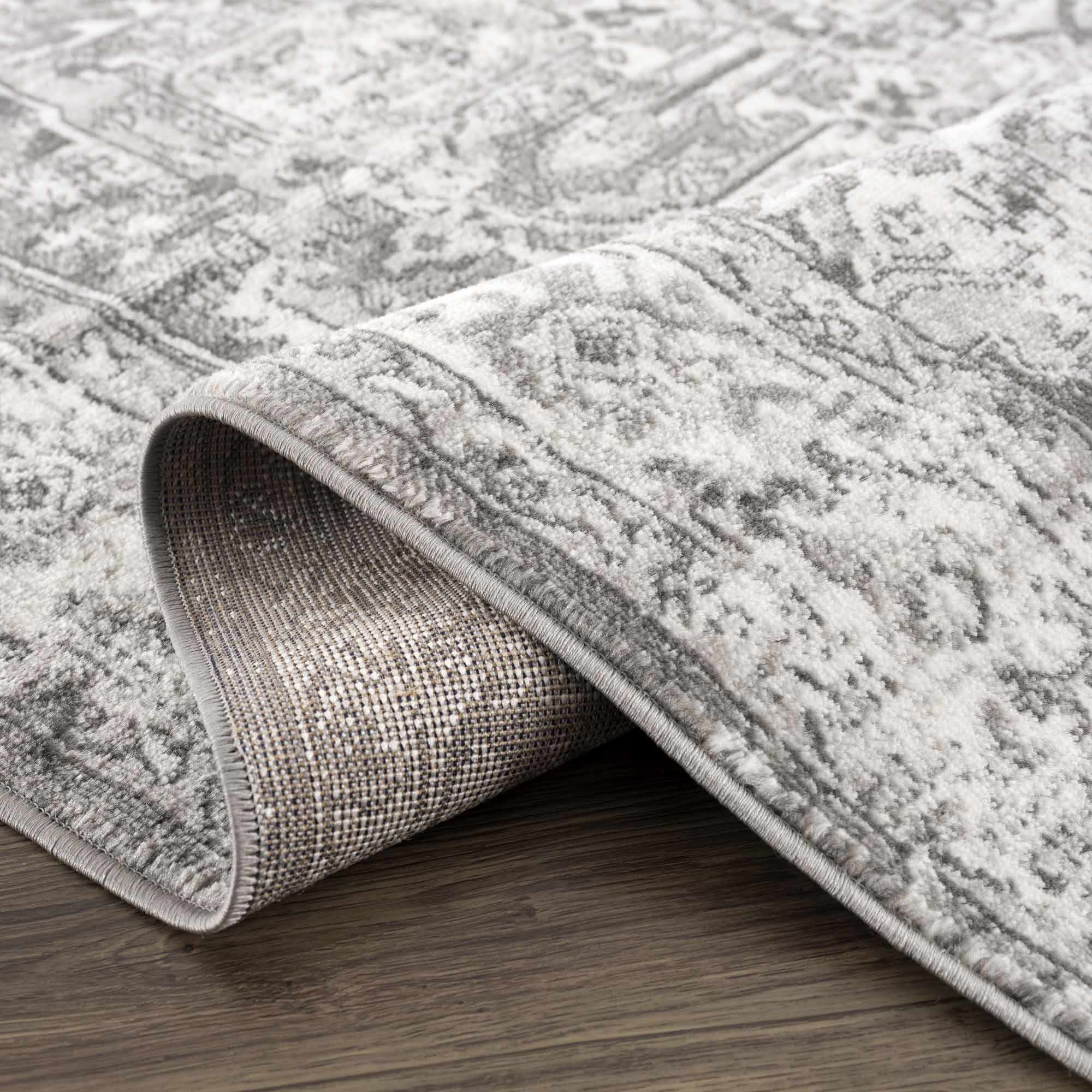 Silver, Gray and Charcoal Traditional Medallion Design Jute Backing Area Rug - Image 7