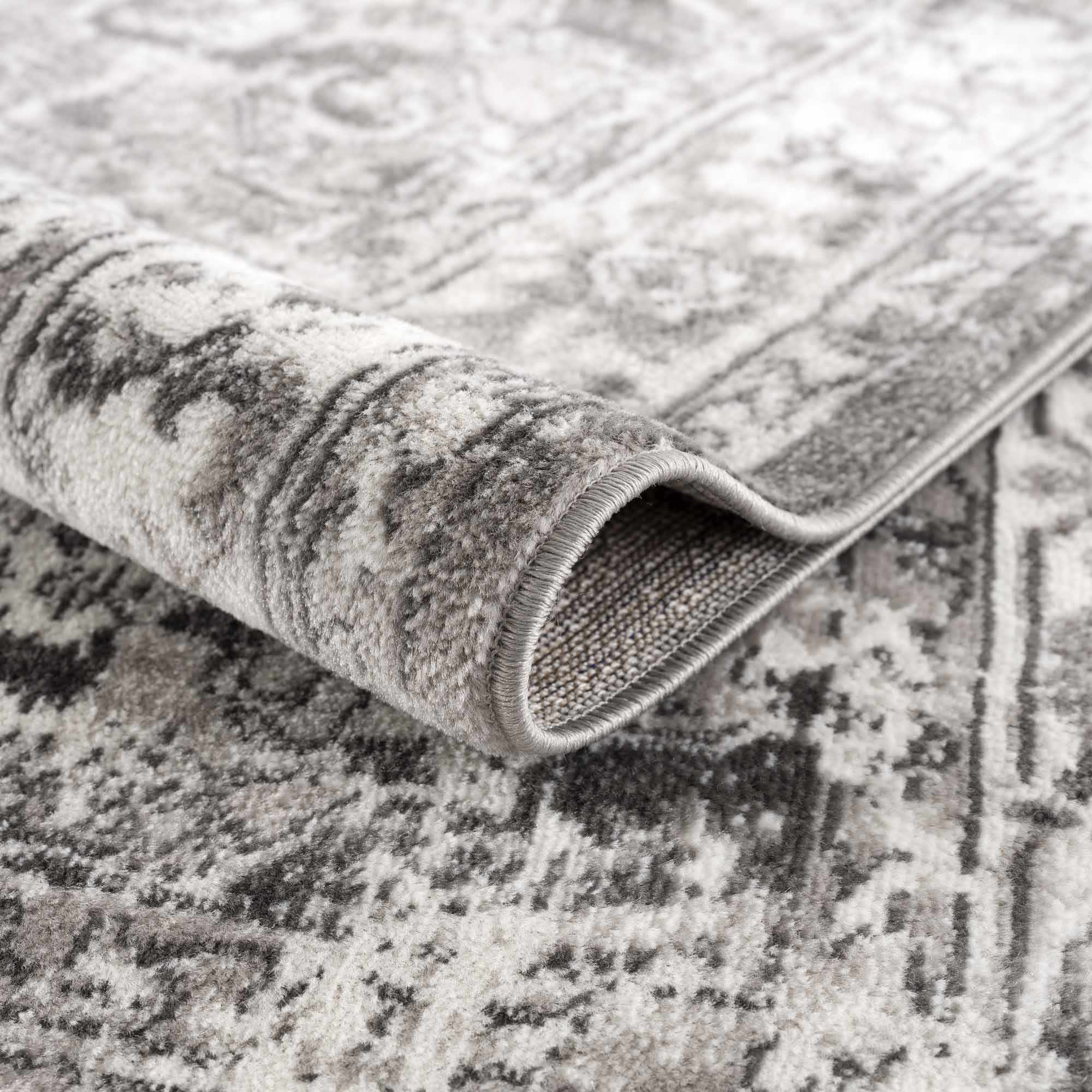 Silver, Gray and Charcoal Traditional Medallion Design Jute Backing Area Rug - Image 8