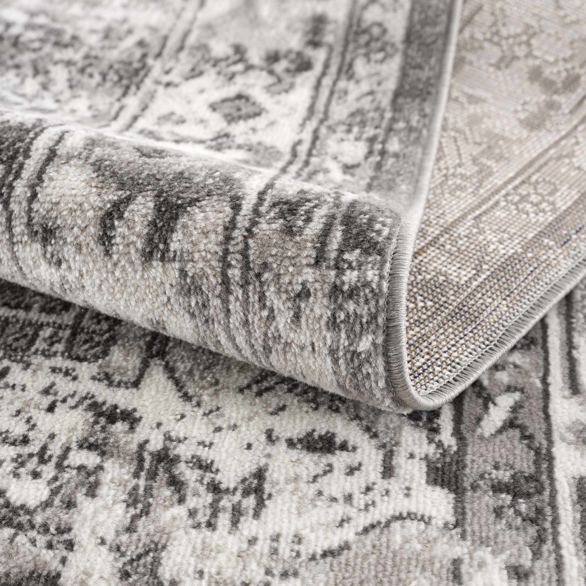 Silver, Gray and Charcoal Traditional Medallion Design Jute Backing Area Rug - Image 9