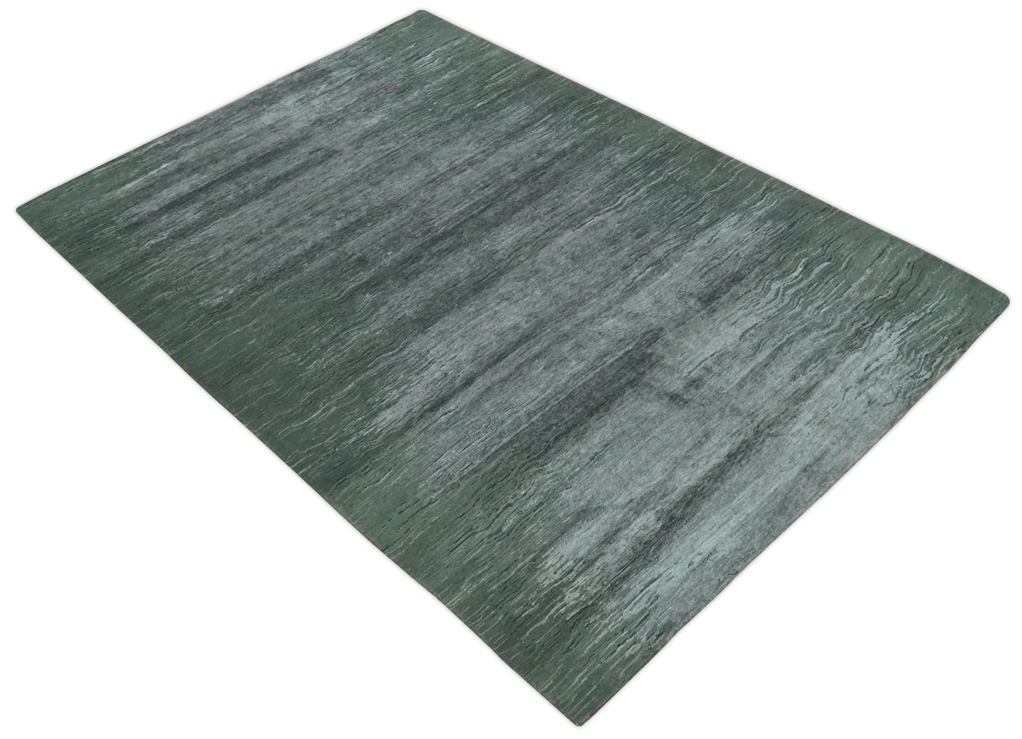 Modern Abstract Silver, Green and Charcoal Hand loom 6x9 wool and Bamboo Silk Area Rug - Image 10