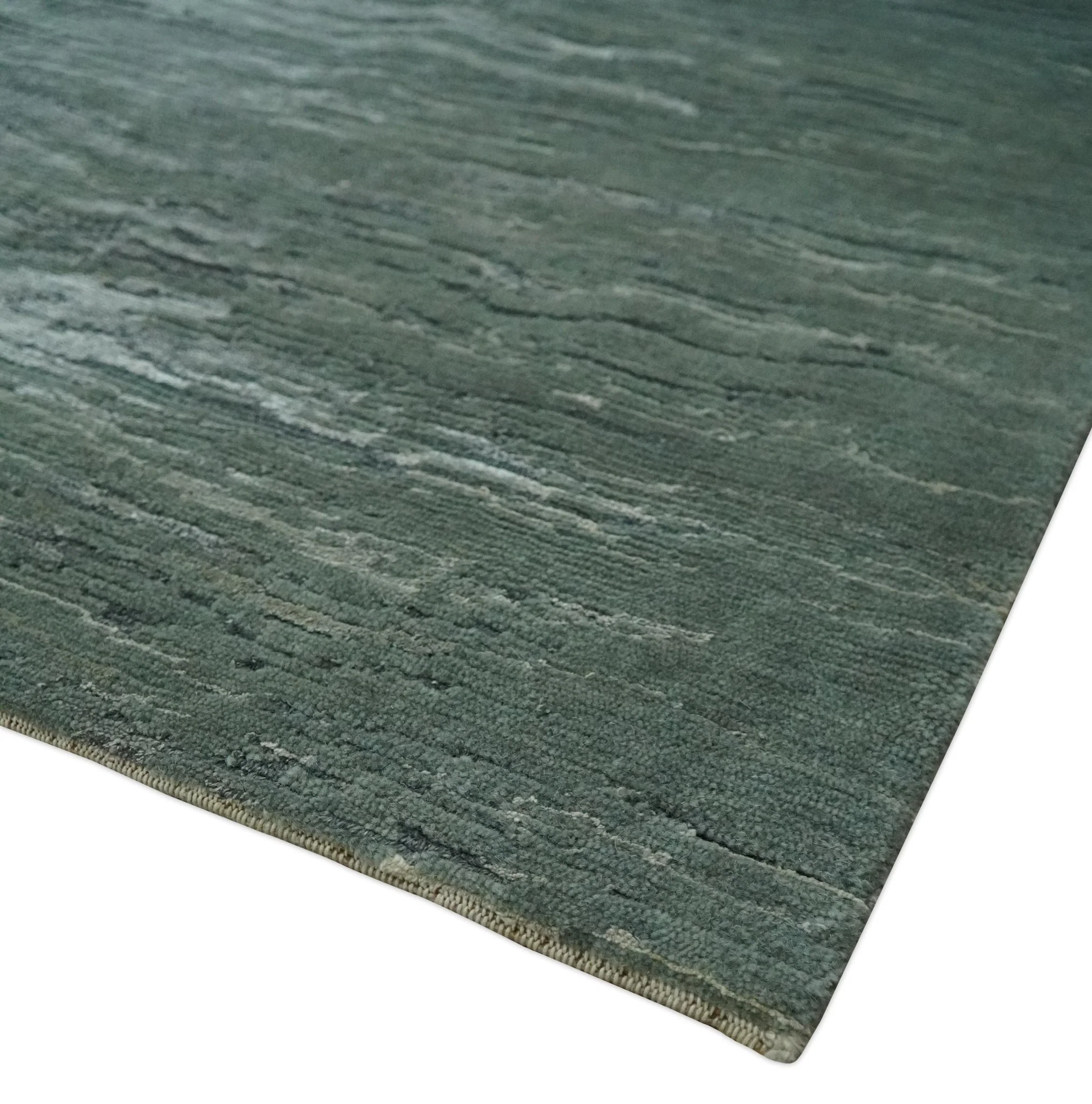 Modern Abstract Silver, Green and Charcoal Hand loom 6x9 wool and Bamboo Silk Area Rug - Image 6