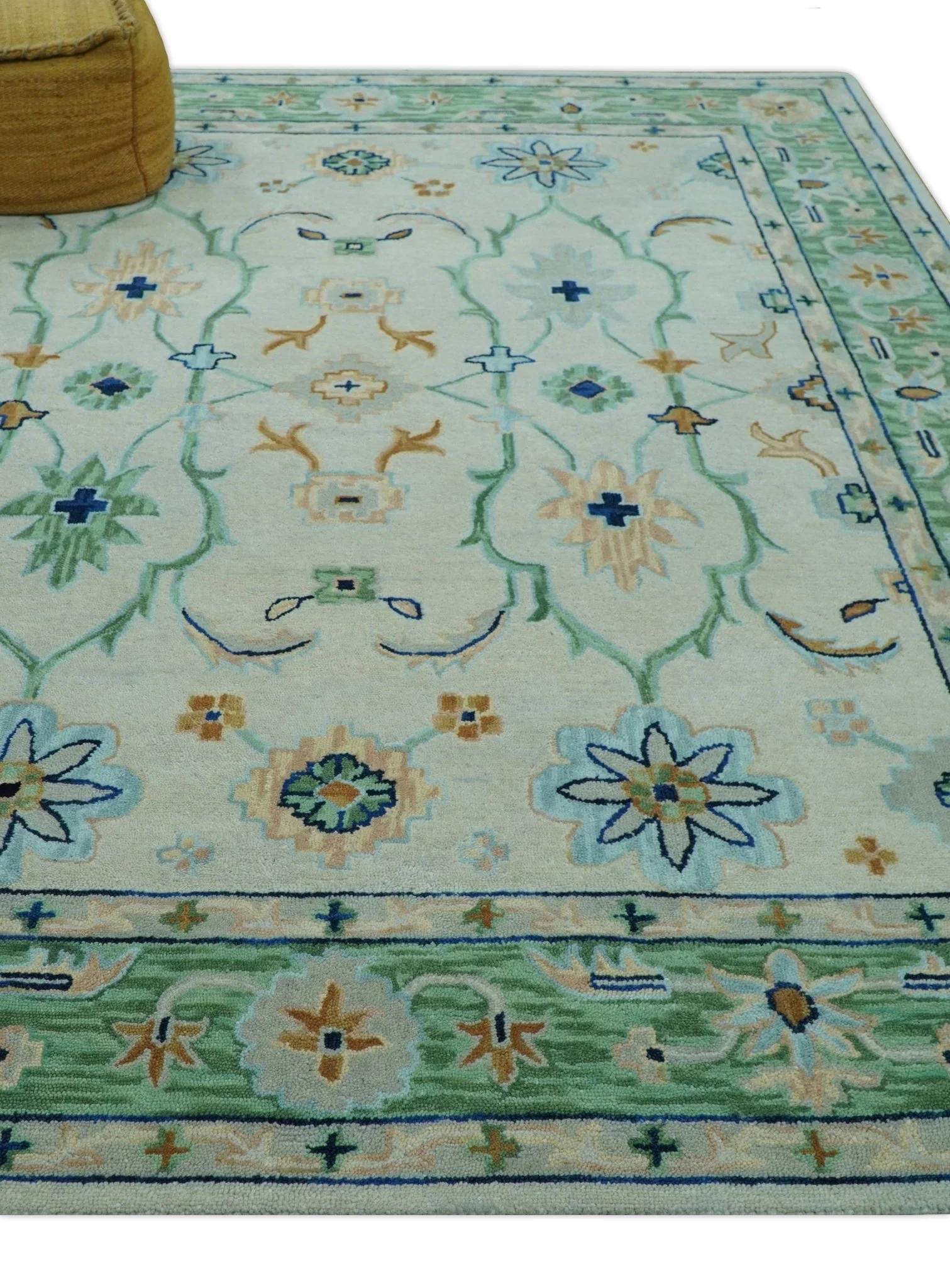 Beige and Green traditional Floral Oriental Oushak Hand Tufted Multi Size wool rug - Image 2