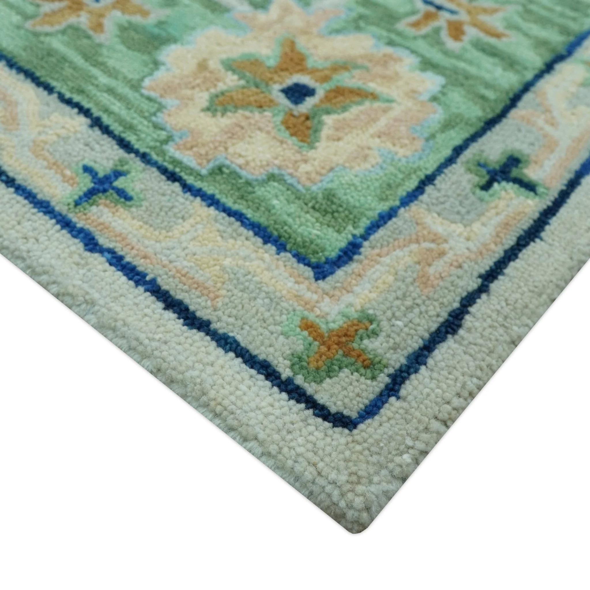 Beige and Green traditional Floral Oriental Oushak Hand Tufted Multi Size wool rug - Image 5