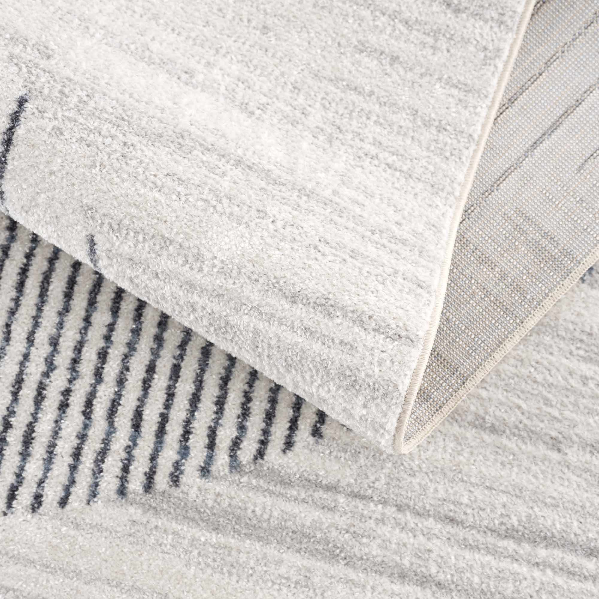 Silver, Ivory and Charcoal Geometrical Stripes Pattern washable Design Rug - Image 11