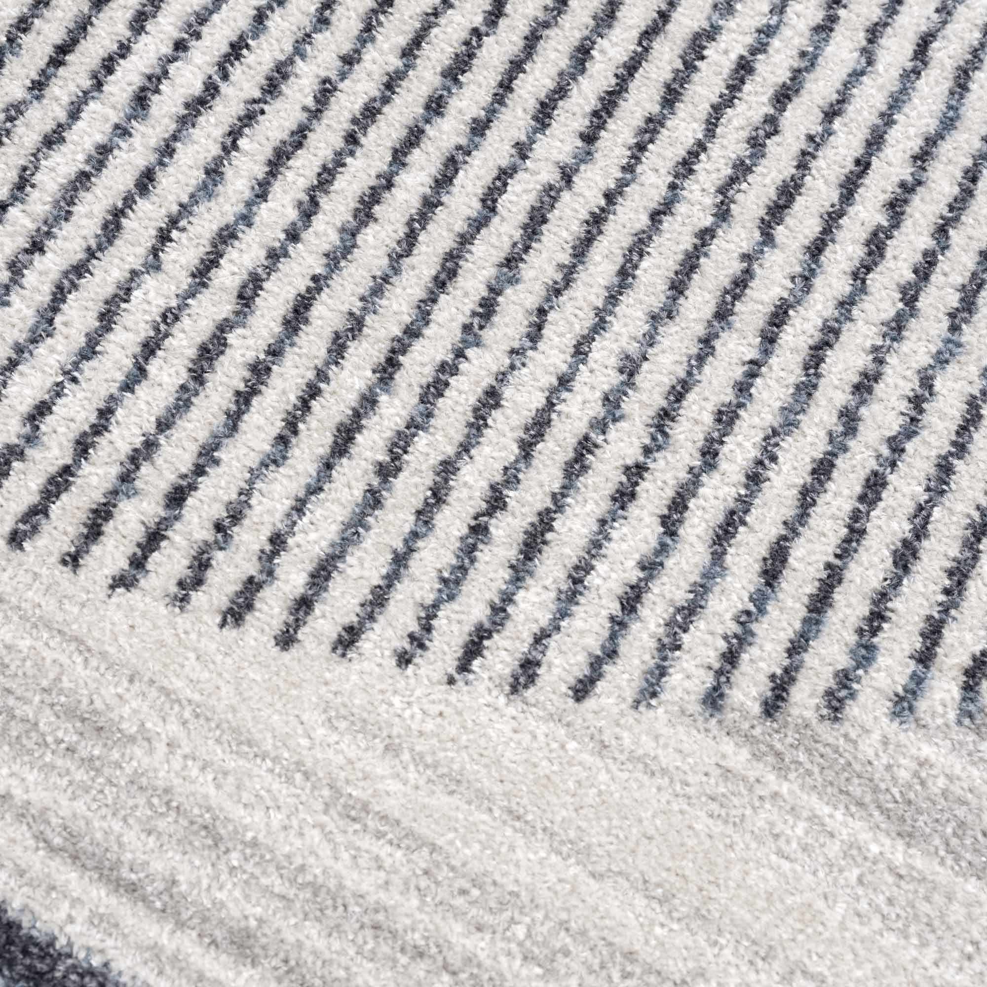 Silver, Ivory and Charcoal Geometrical Stripes Pattern washable Design Rug - Image 14