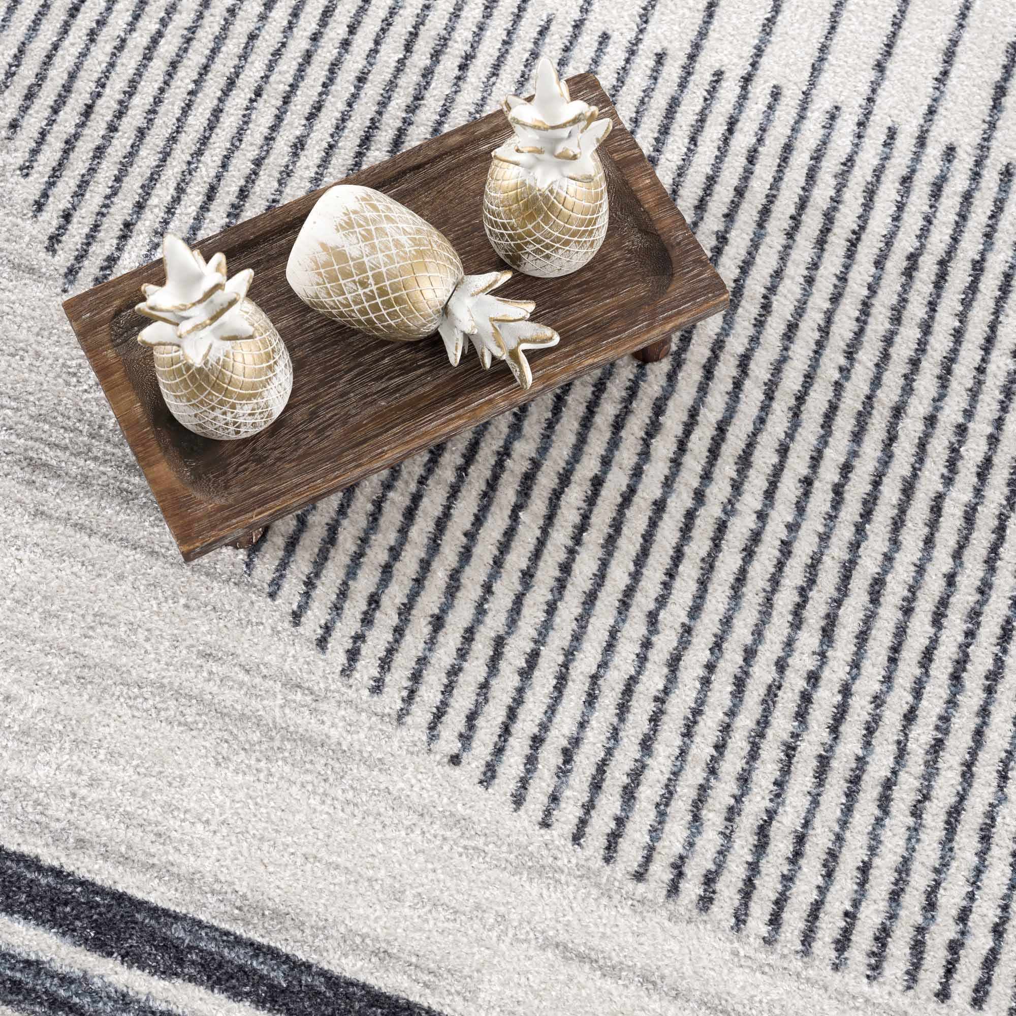 Silver, Ivory and Charcoal Geometrical Stripes Pattern washable Design Rug - Image 15