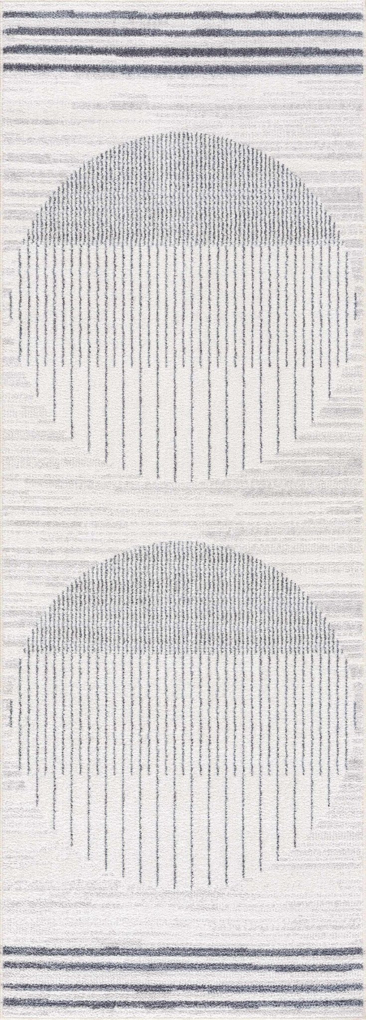 Silver, Ivory and Charcoal Geometrical Stripes Pattern washable Design Rug - Image 8