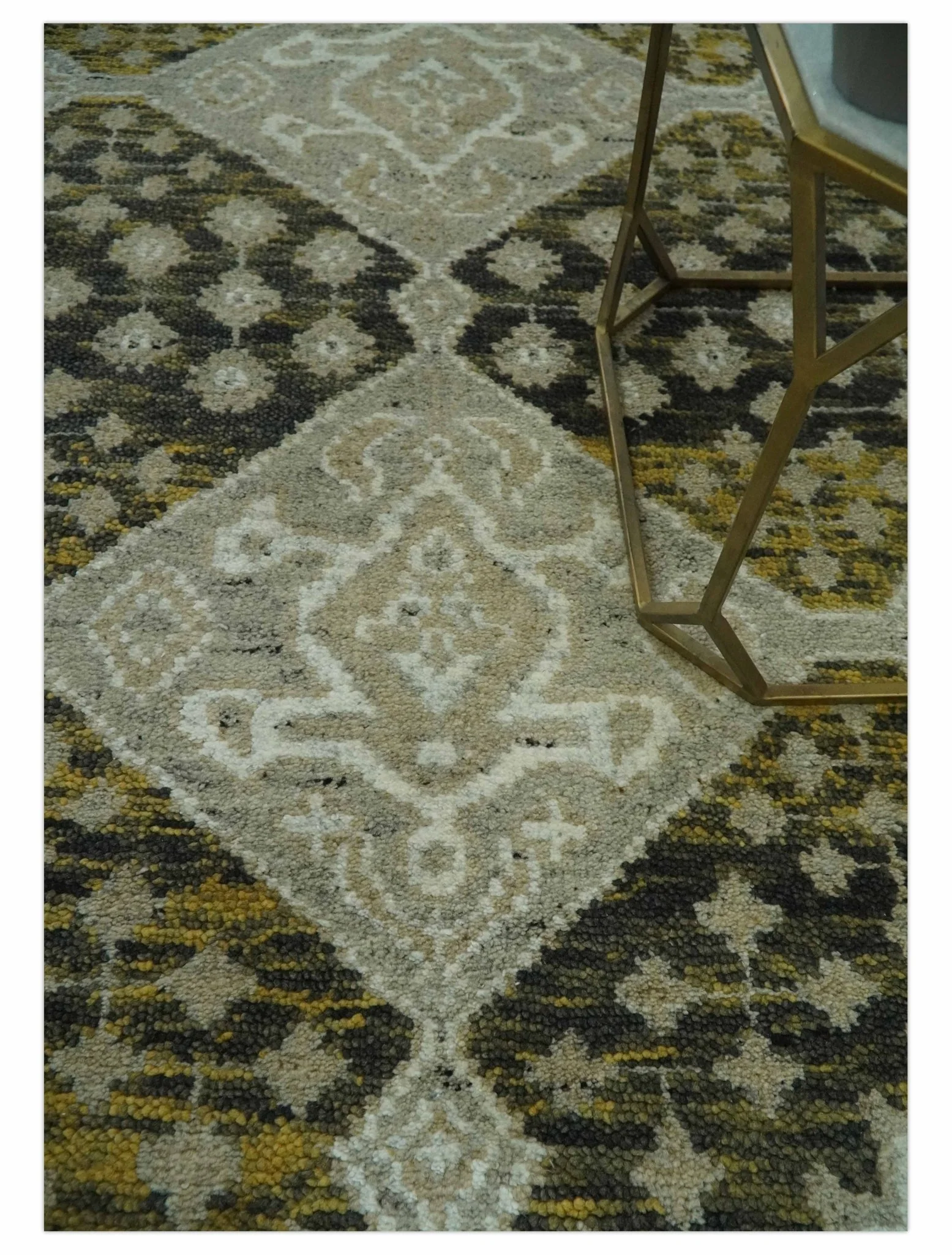 Silver, Beige, Olive and Charcoal Hand Knotted Traditional Heriz 5x8 wool Area Rug - Image 2