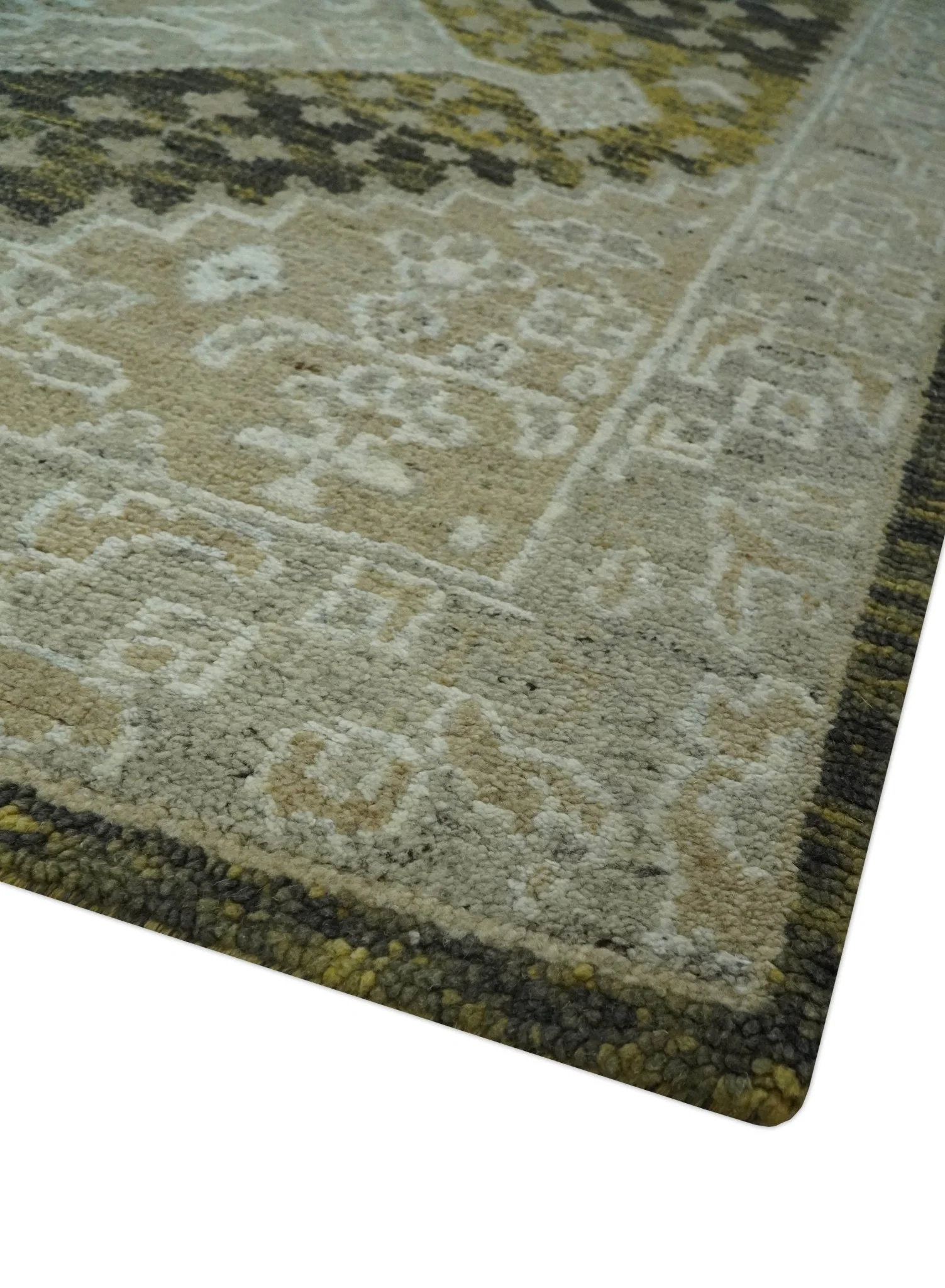 Silver, Beige, Olive and Charcoal Hand Knotted Traditional Heriz 5x8 wool Area Rug - Image 5
