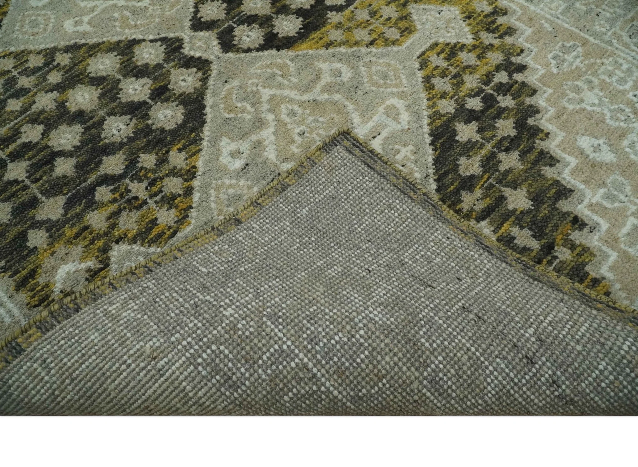 Silver, Beige, Olive and Charcoal Hand Knotted Traditional Heriz 5x8 wool Area Rug - Image 7