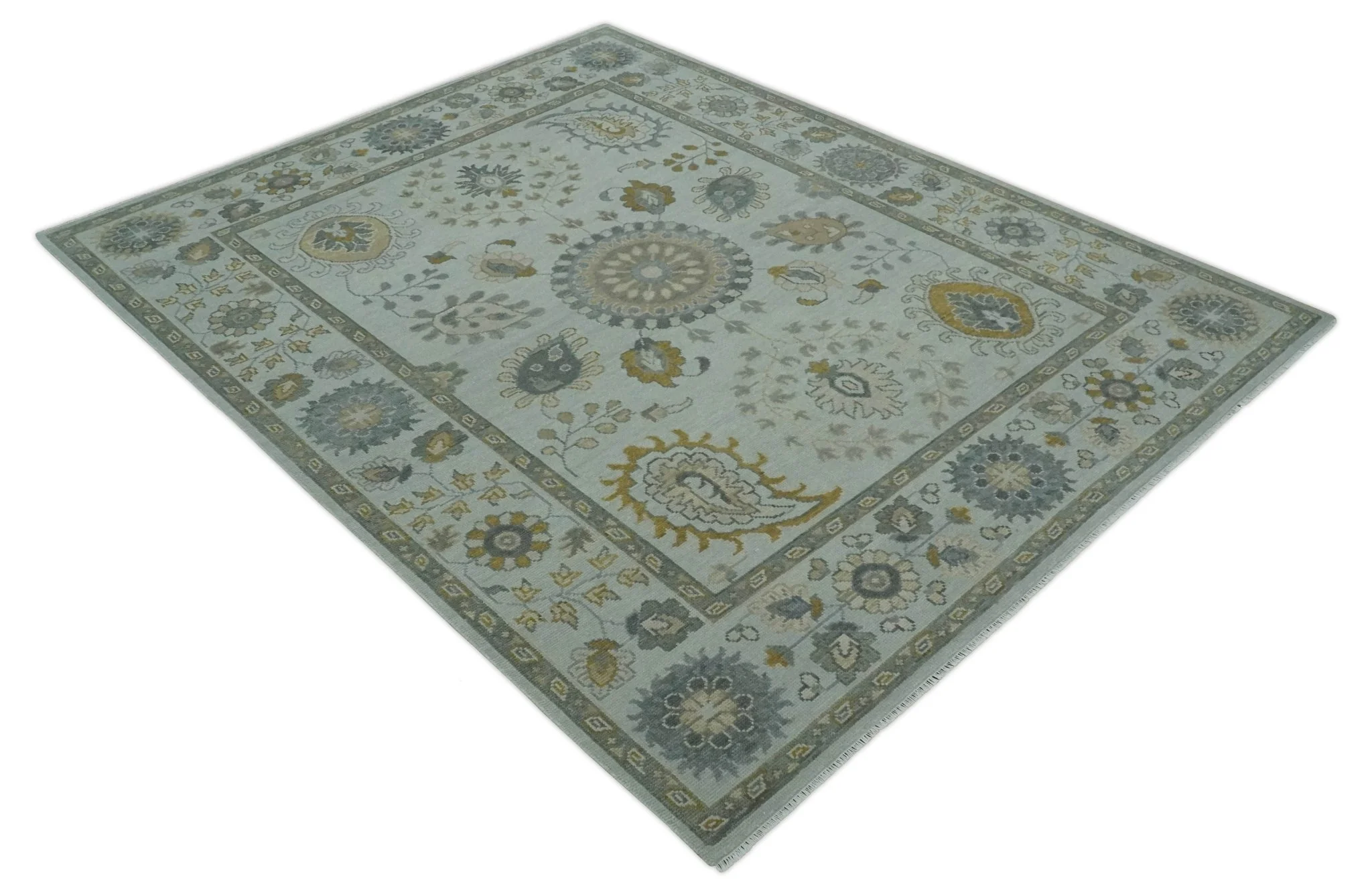 Silver, Olive and Gray Floral Herati Medallion Hand knotted Custom Made wool Area Rug - Image 10