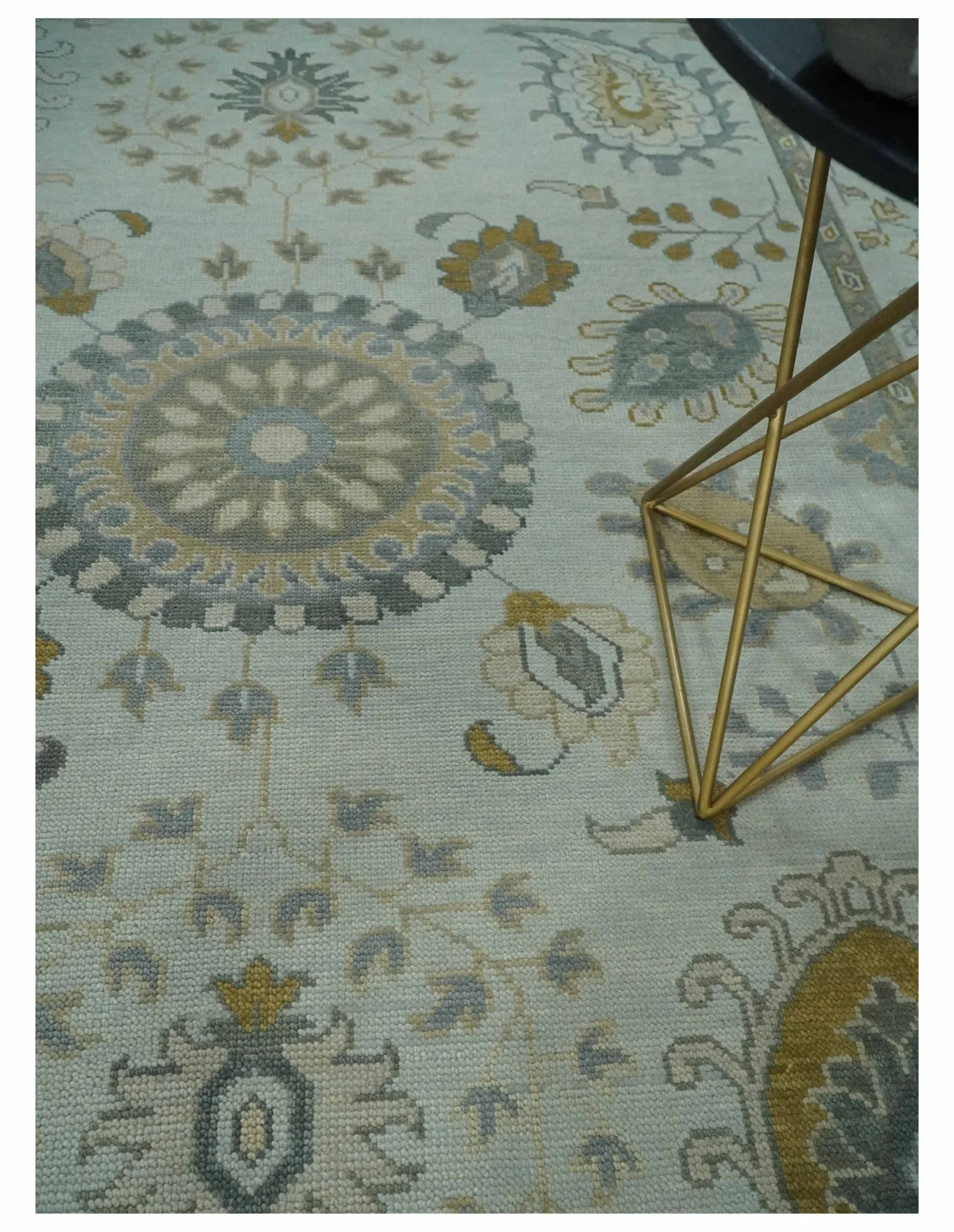 Silver, Olive and Gray Floral Herati Medallion Hand knotted Custom Made wool Area Rug - Image 2