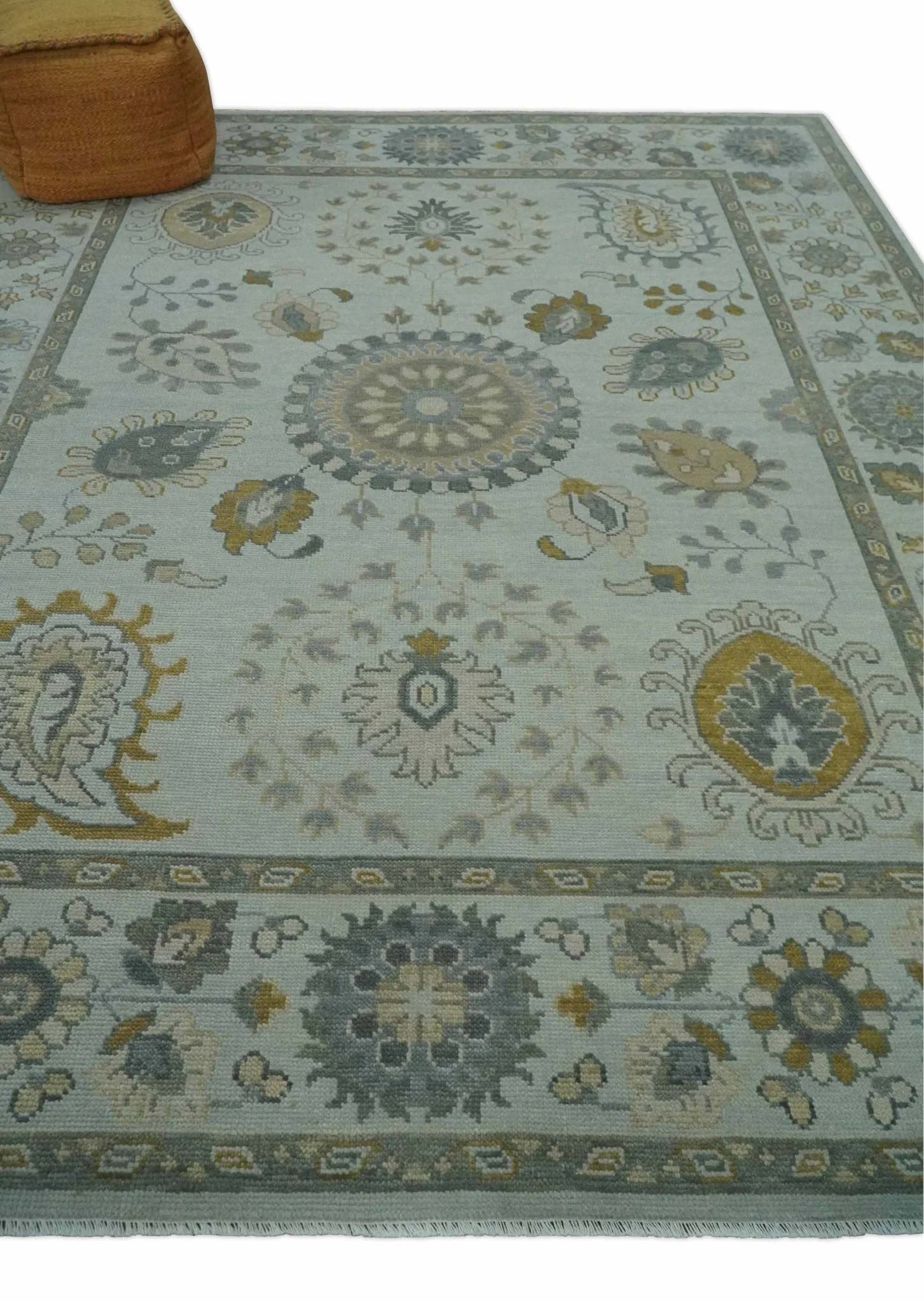 Silver, Olive and Gray Floral Herati Medallion Hand knotted Custom Made wool Area Rug - Image 3