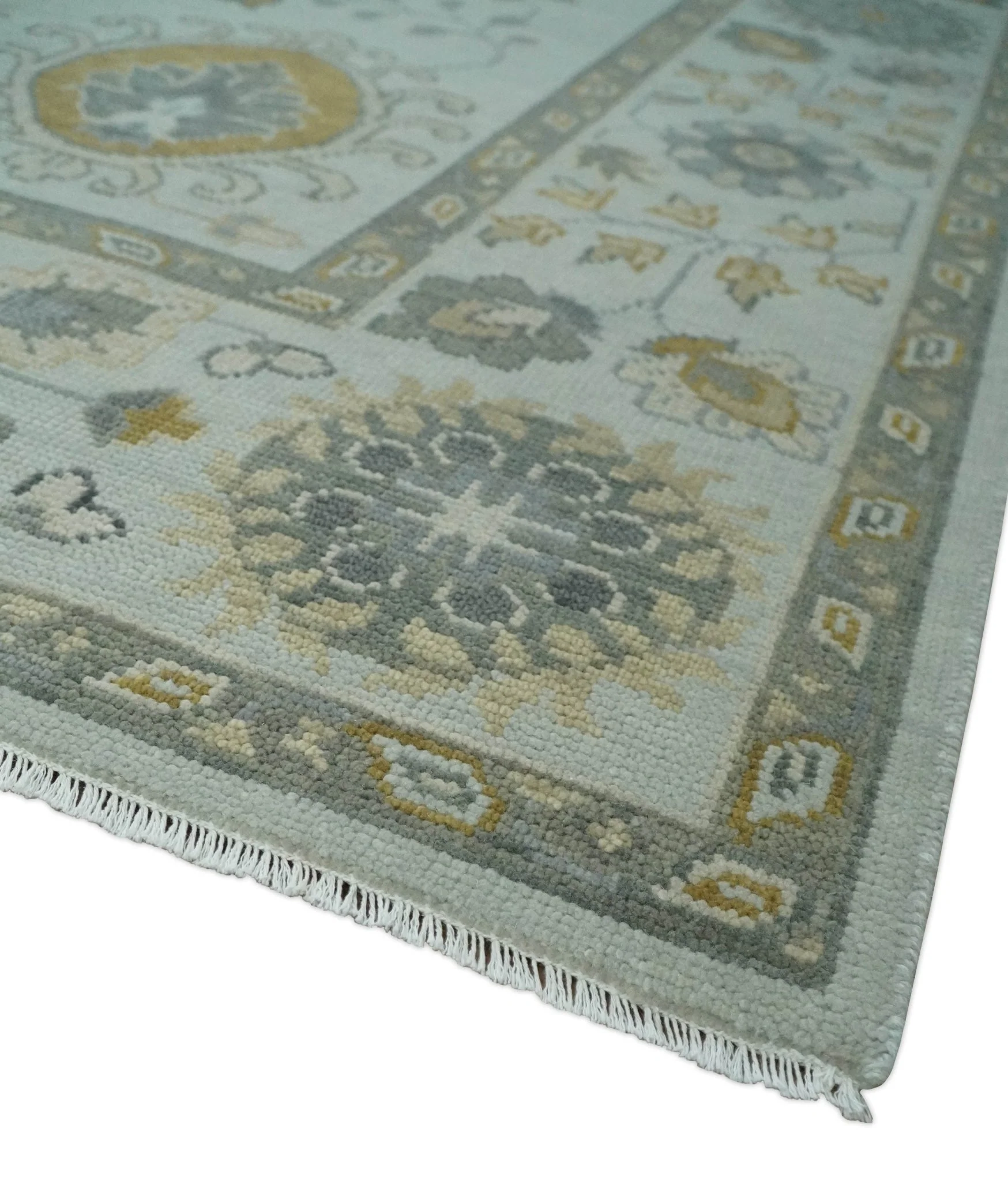 Silver, Olive and Gray Floral Herati Medallion Hand knotted Custom Made wool Area Rug - Image 5