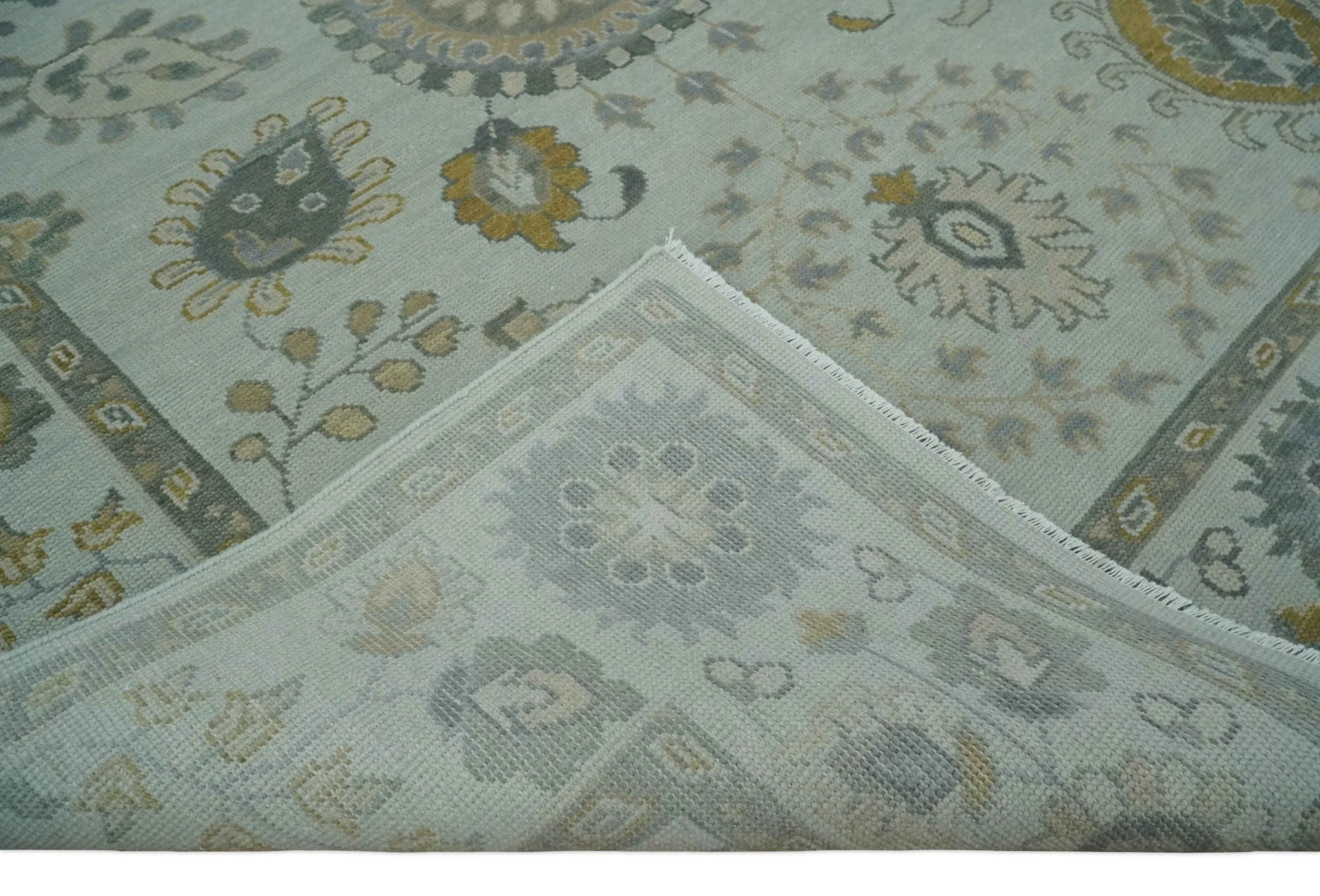 Silver, Olive and Gray Floral Herati Medallion Hand knotted Custom Made wool Area Rug - Image 7
