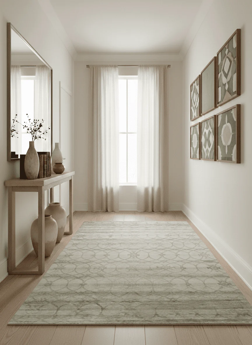 Silver, Olive and Gray Traditional Ikat Design 6x9 Hand loom Bamboo Silk Area Rug - Image 2