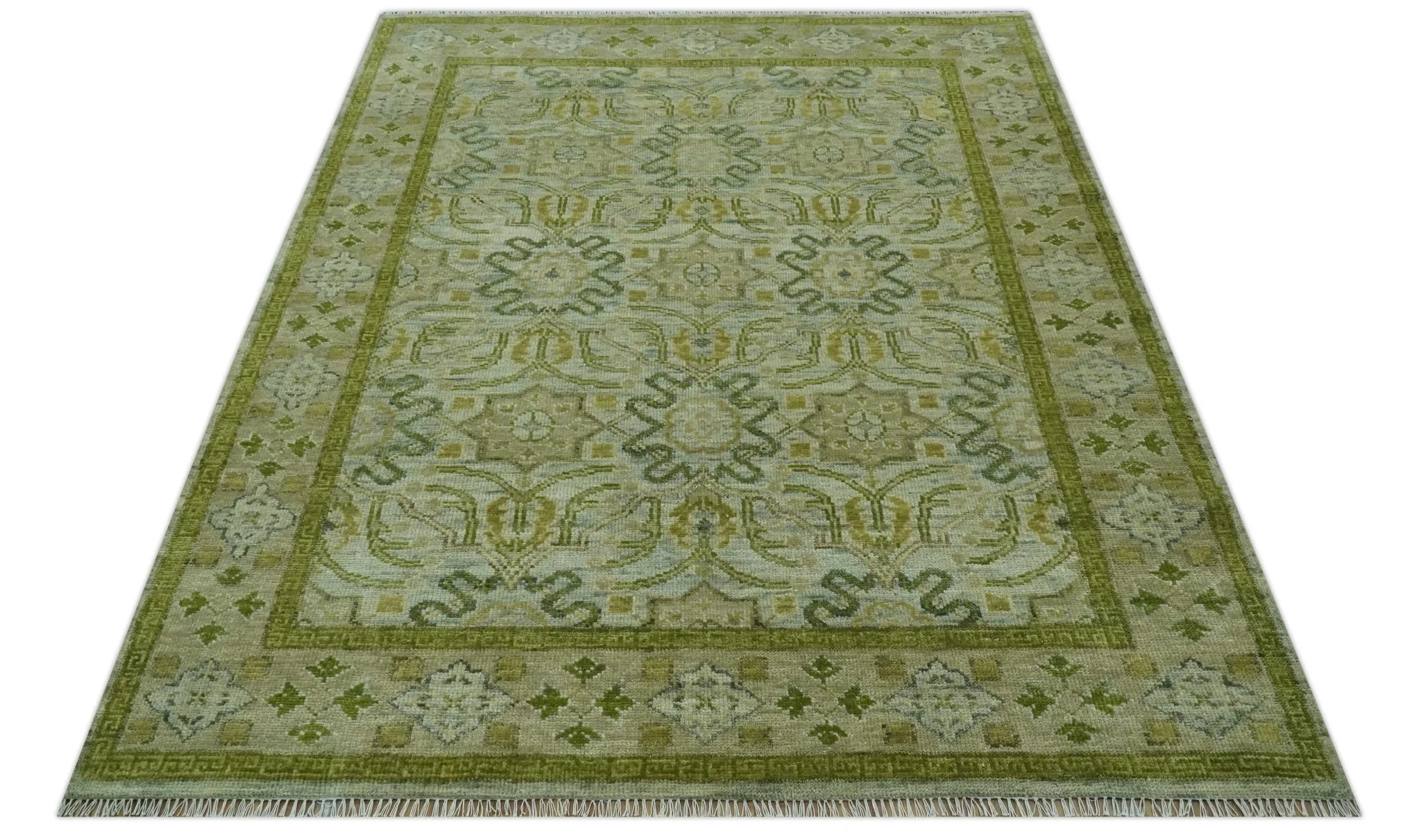 Silver, Olive and Green Traditional Floral Design Custom Made wool area rug - Image 10