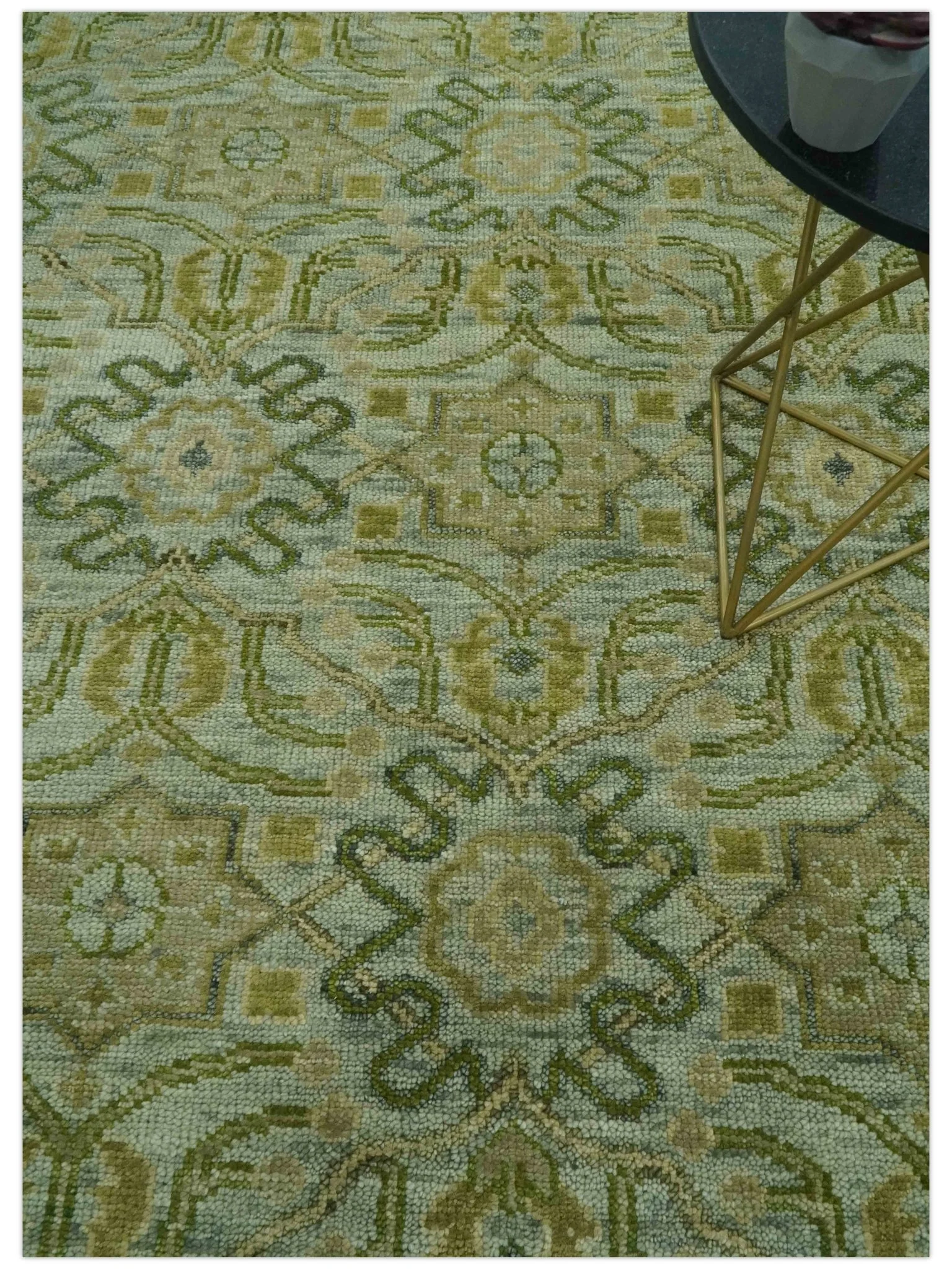 Silver, Olive and Green Traditional Floral Design Custom Made wool area rug - Image 2