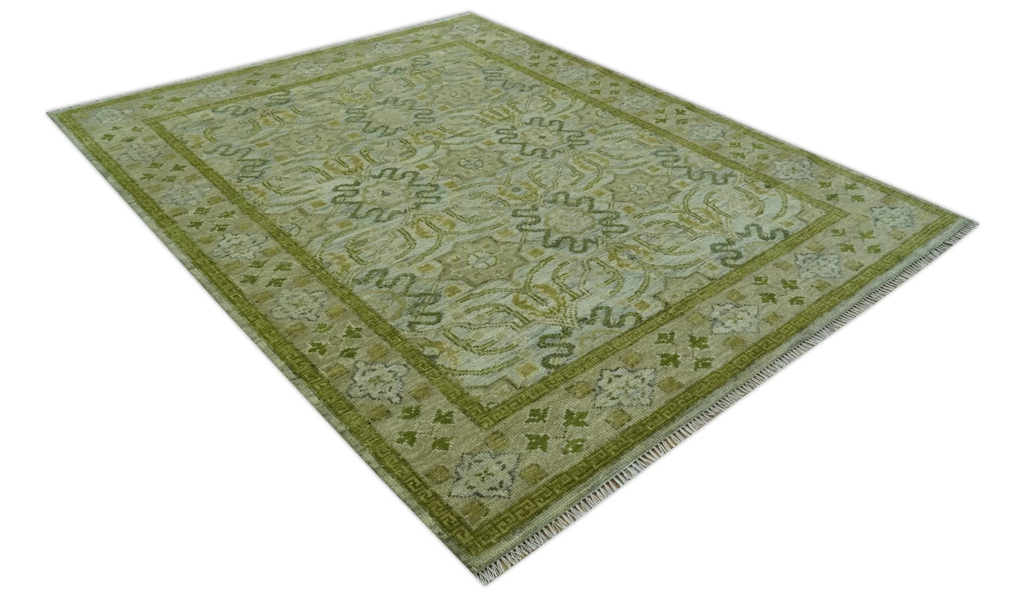 Silver, Olive and Green Traditional Floral Design Custom Made wool area rug - Image 9