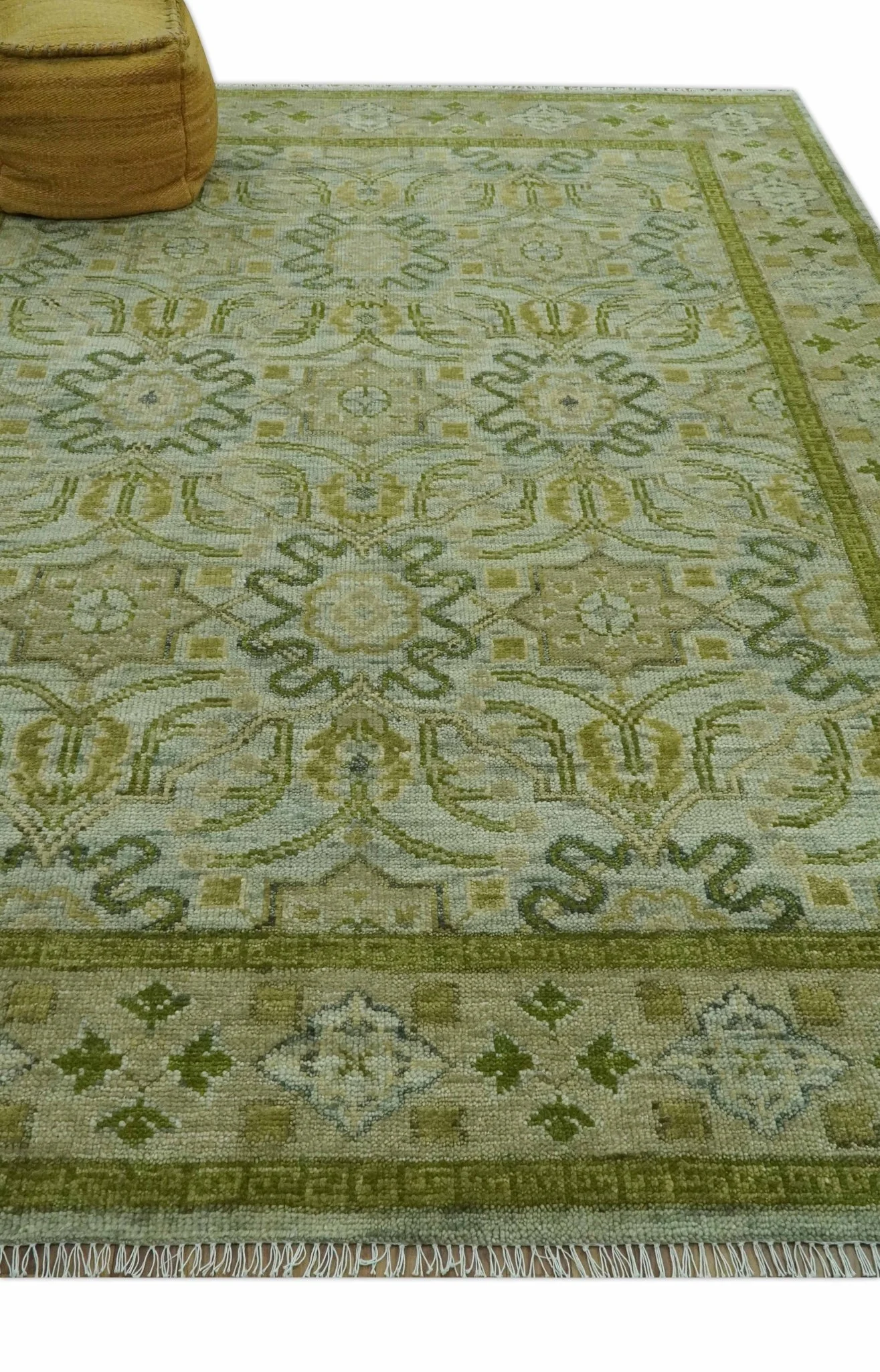 Silver, Olive and Green Traditional Floral motifs design 8x10 wool area rug - Image 10