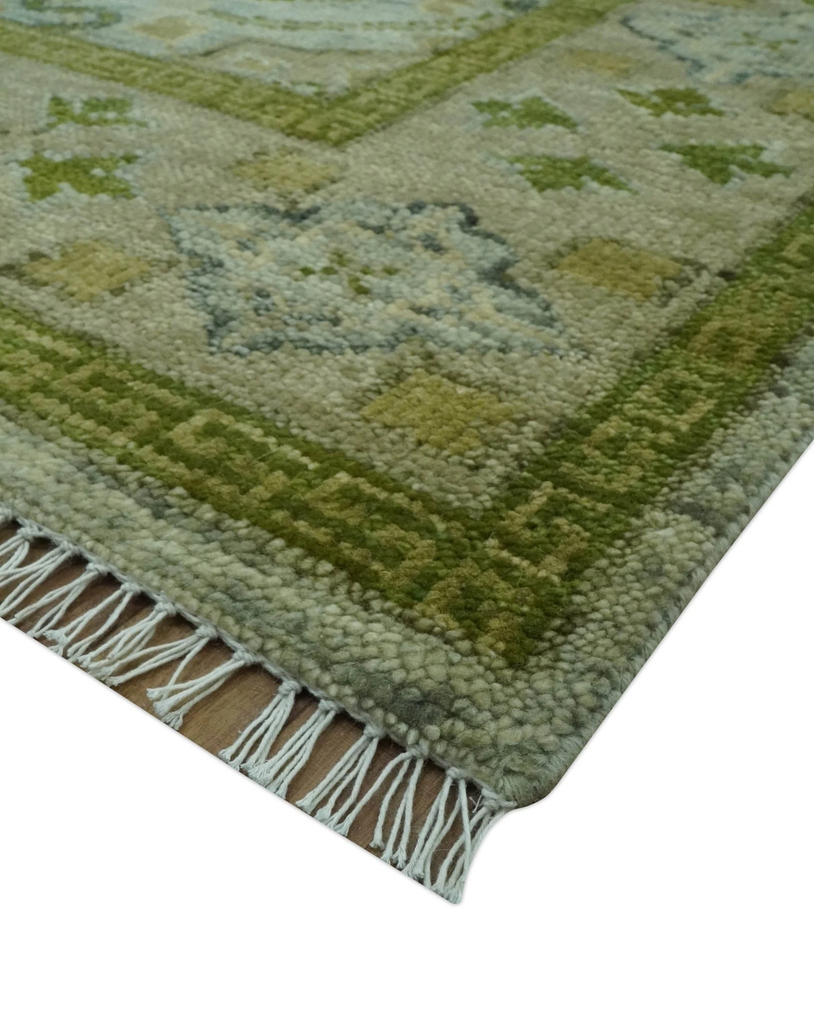 Silver, Olive and Green Traditional Floral motifs design 8x10 wool area rug - Image 4
