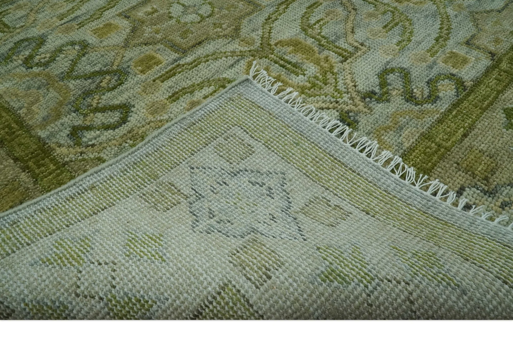Silver, Olive and Green Traditional Floral motifs design 8x10 wool area rug - Image 5