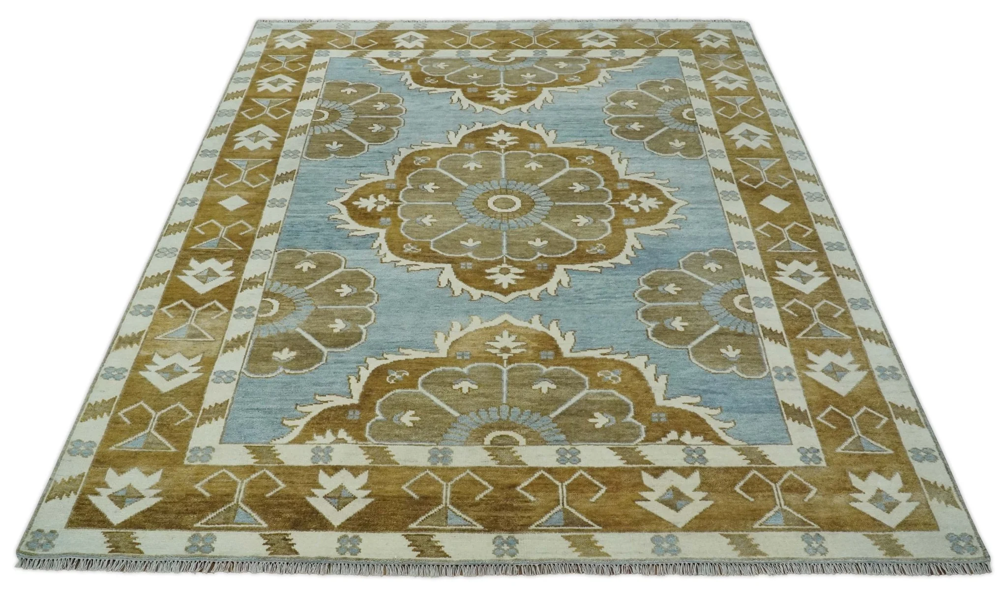 Custom Made Silver, Olive and Ivory Traditional Medallion Large Floral Design Hand knotted wool Area Rug - Image 11