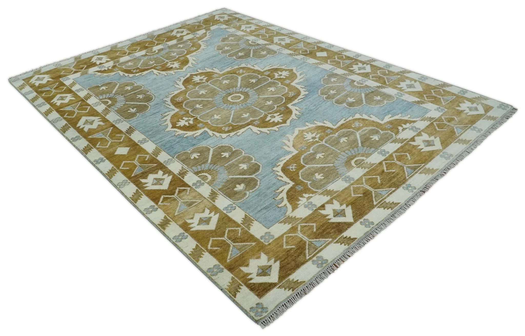 Silver, Olive and Ivory Traditional Medallion Large Floral Design Hand knotted 9x12 wool Rug - Image 10