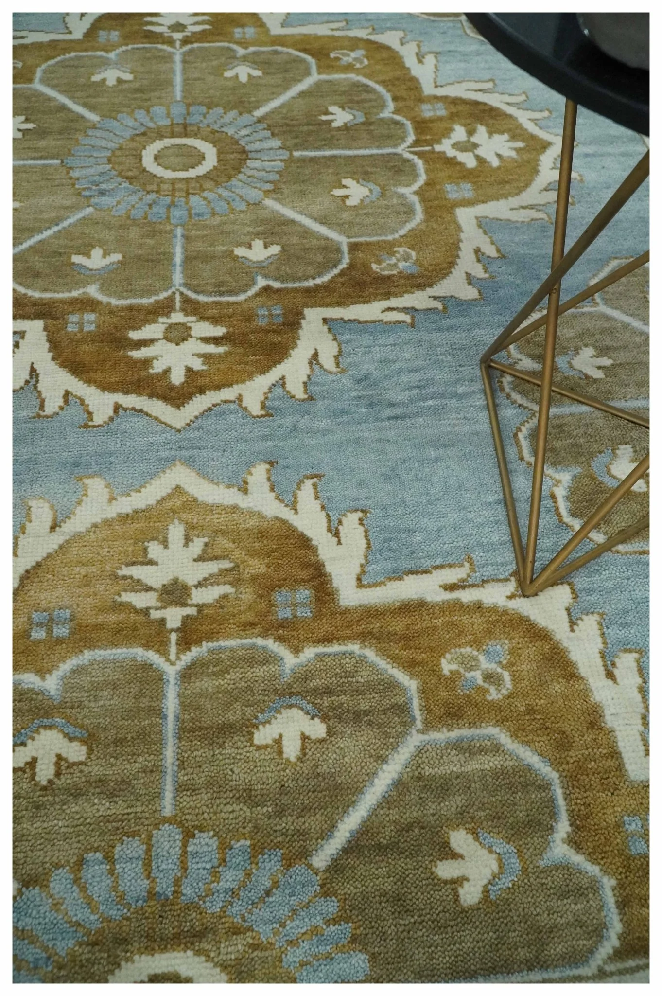 Silver, Olive and Ivory Traditional Medallion Large Floral Design Hand knotted 9x12 wool Rug - Image 2