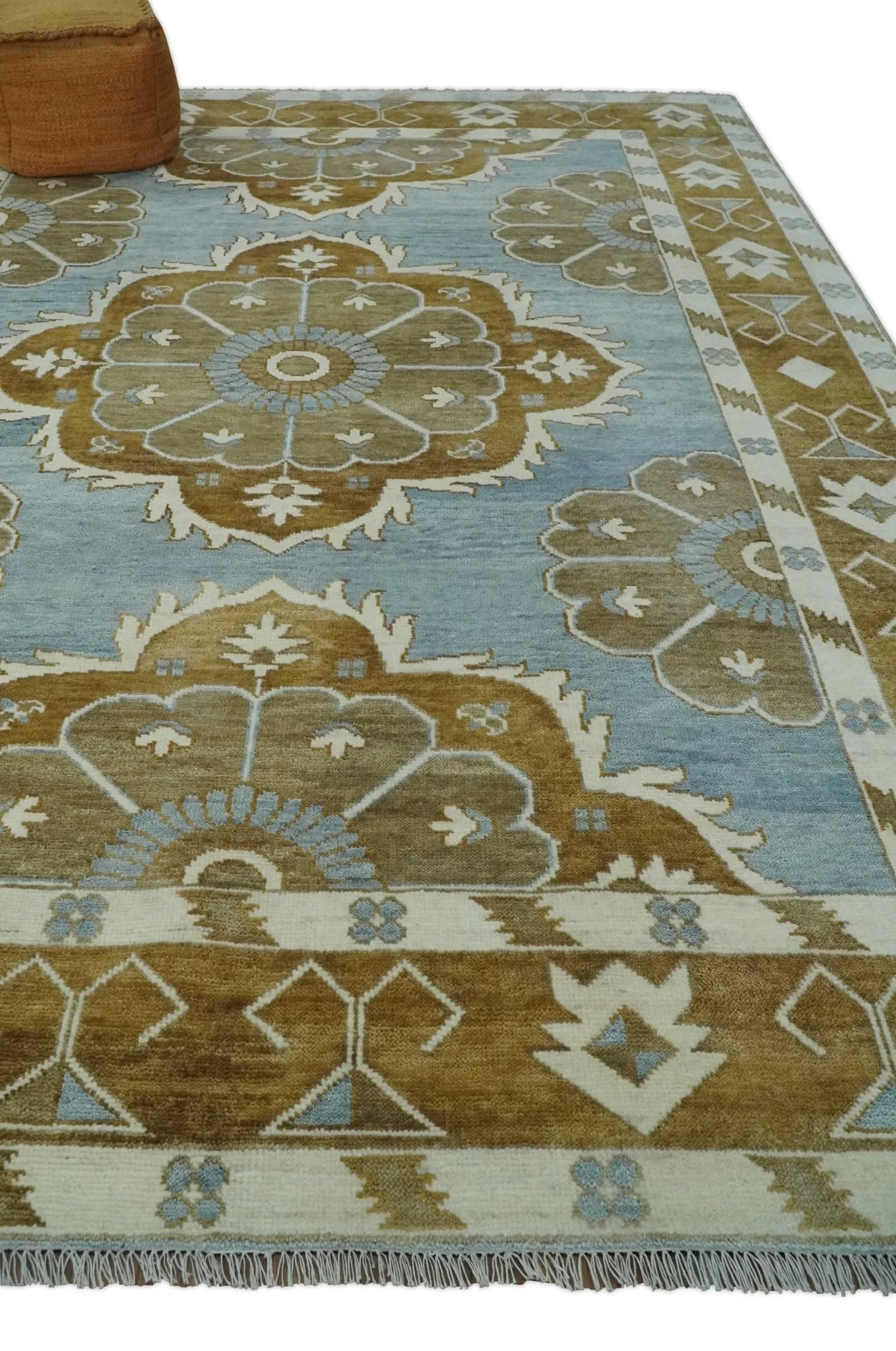 Silver, Olive and Ivory Traditional Medallion Large Floral Design Hand knotted 9x12 wool Rug - Image 3