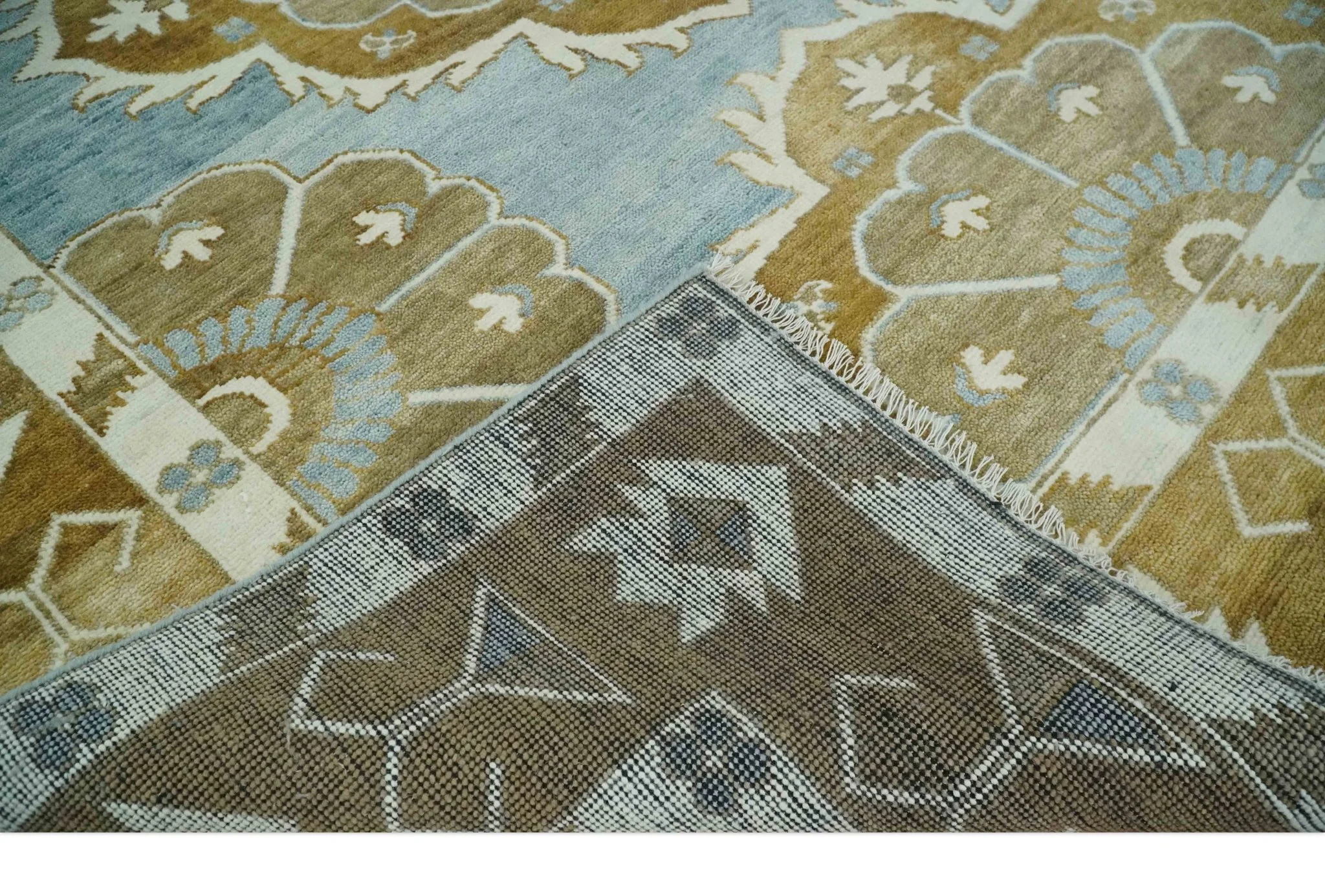 Silver, Olive and Ivory Traditional Medallion Large Floral Design Hand knotted 9x12 wool Rug - Image 6