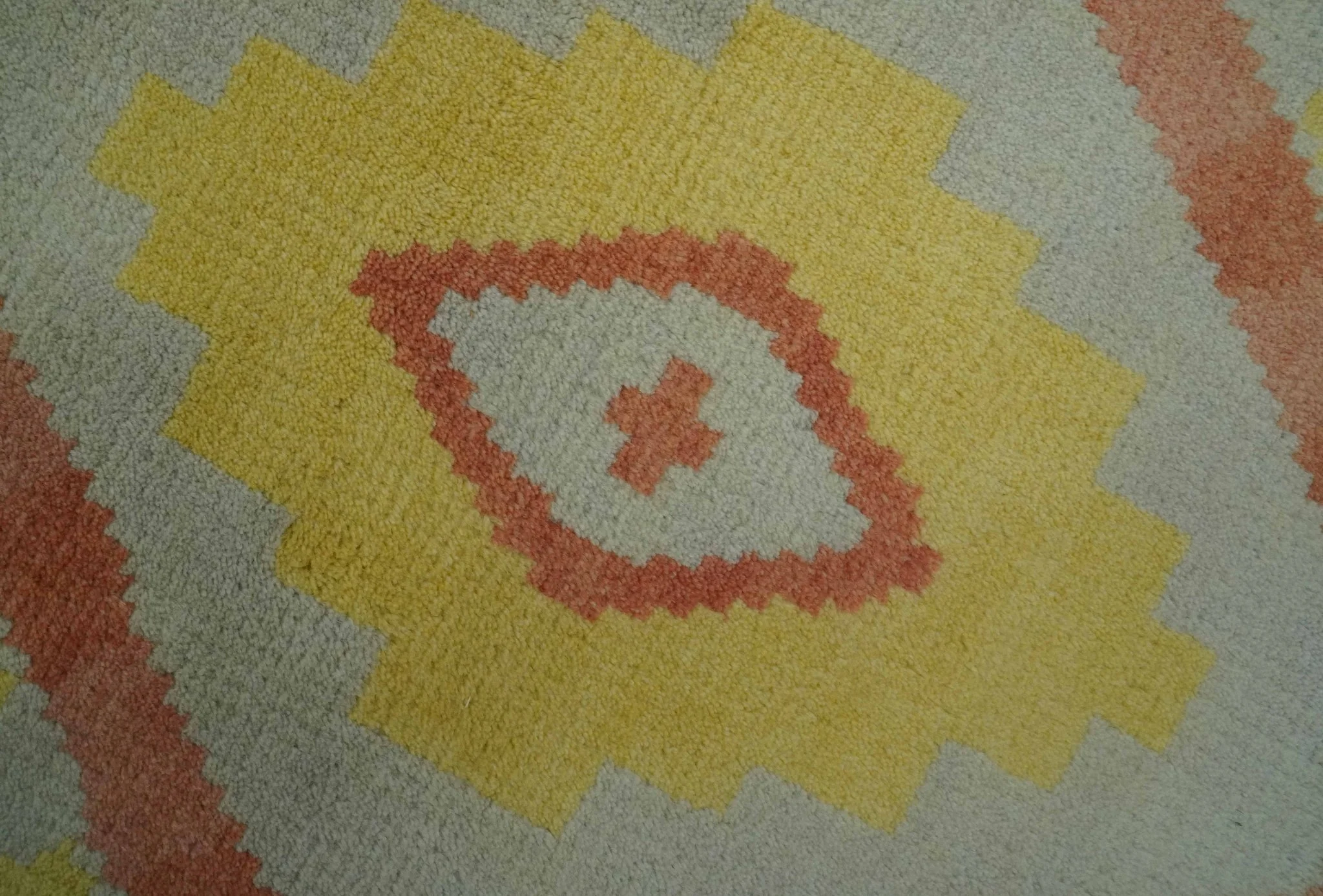 Custom Made Hand Knotted Silver, Peach and Mustard Southwestern wool area rug - Image 4