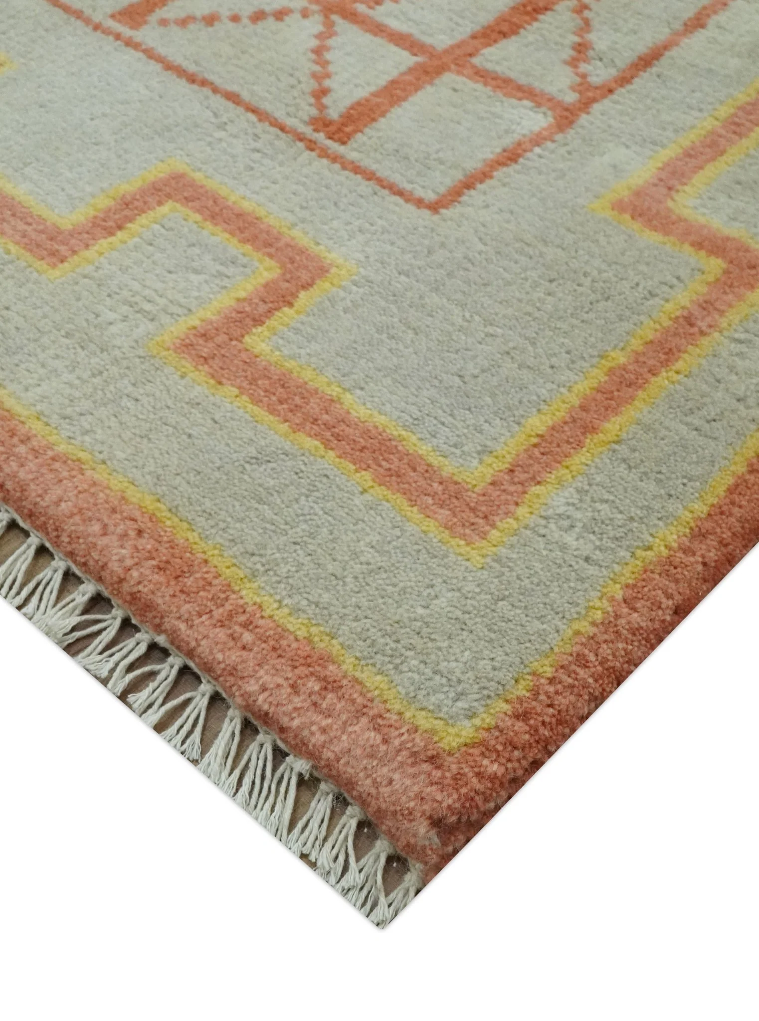Custom Made Hand Knotted Silver, Peach and Mustard Southwestern wool area rug - Image 5