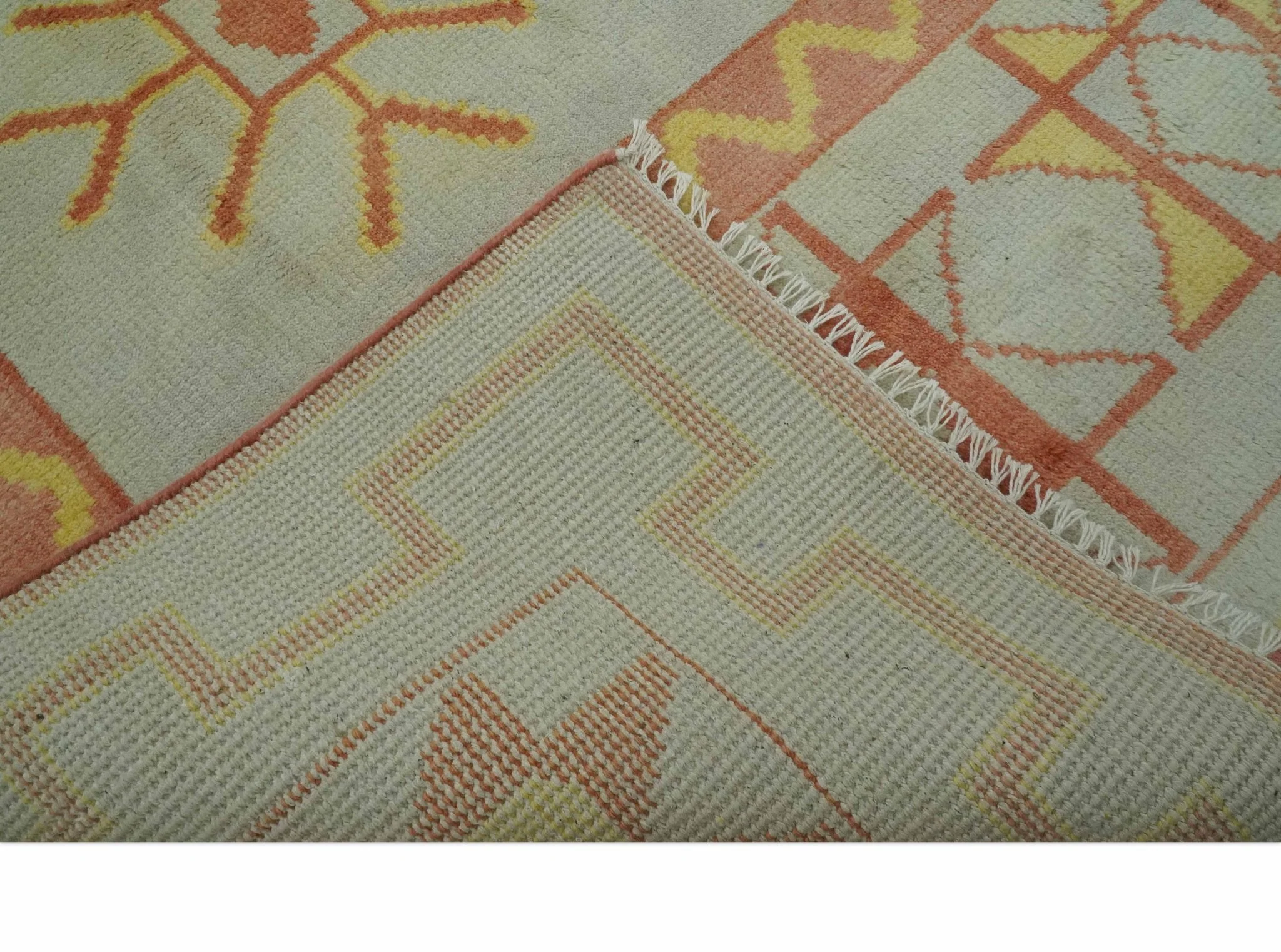 Custom Made Hand Knotted Silver, Peach and Mustard Southwestern wool area rug - Image 7