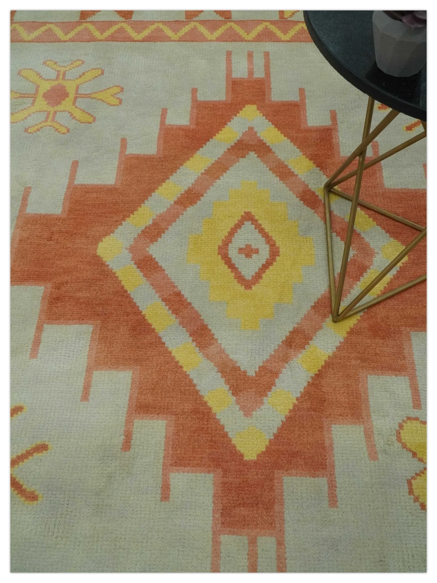 Hand Knotted 8x10 Silver, Peach and Mustard Southwestern wool area rug - Image 2