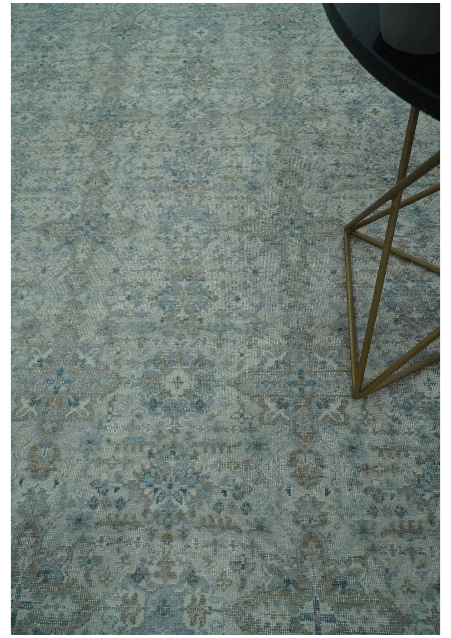Antique Distress finish Silver, Teal and Brown Hand Knotted Traditional 8x10 wool Rug - Image 2