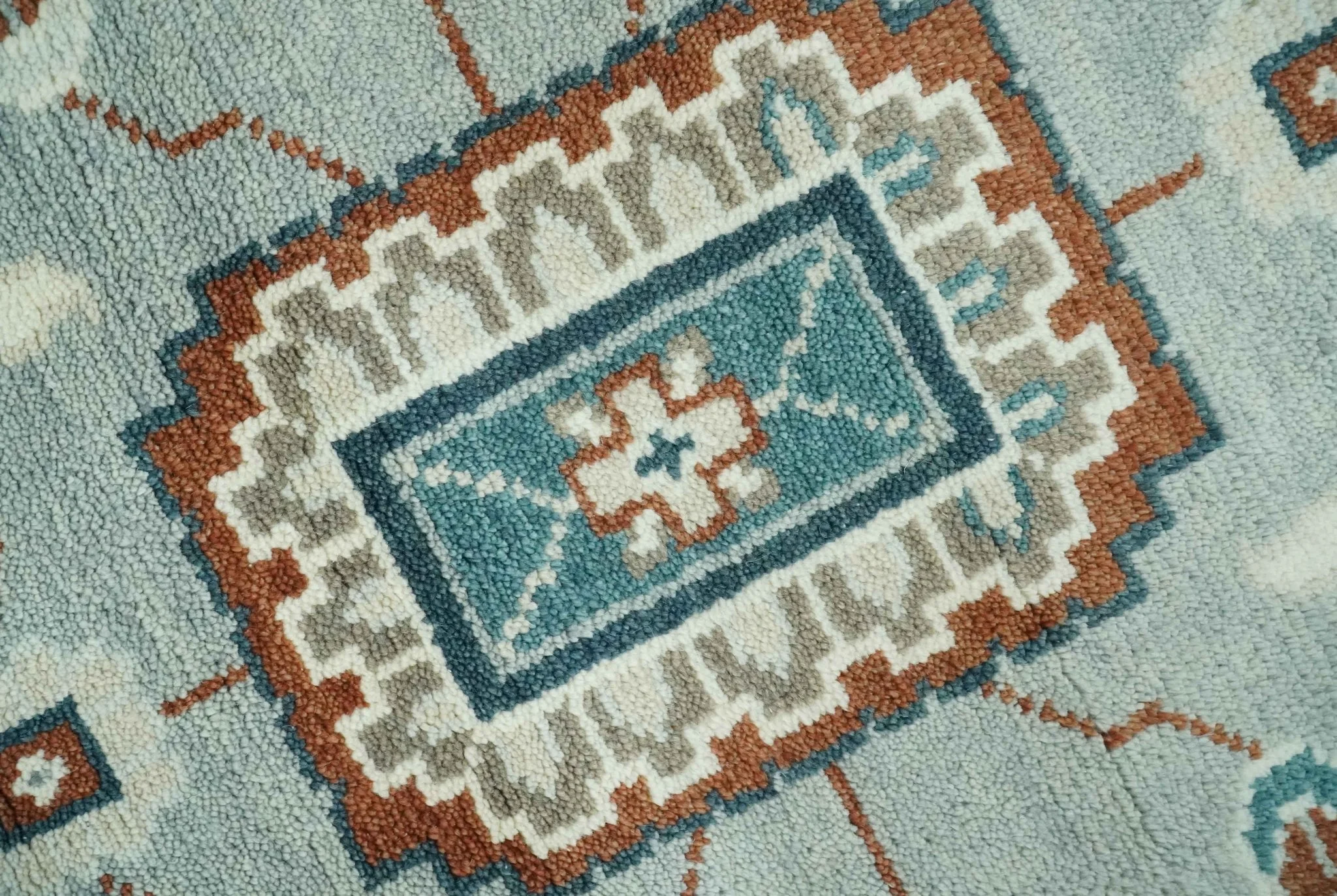 Custom Made Hand Knotted Silver, Teal, Ivory and Brown Traditional Oriental Oushak wool area Rug - Image 5