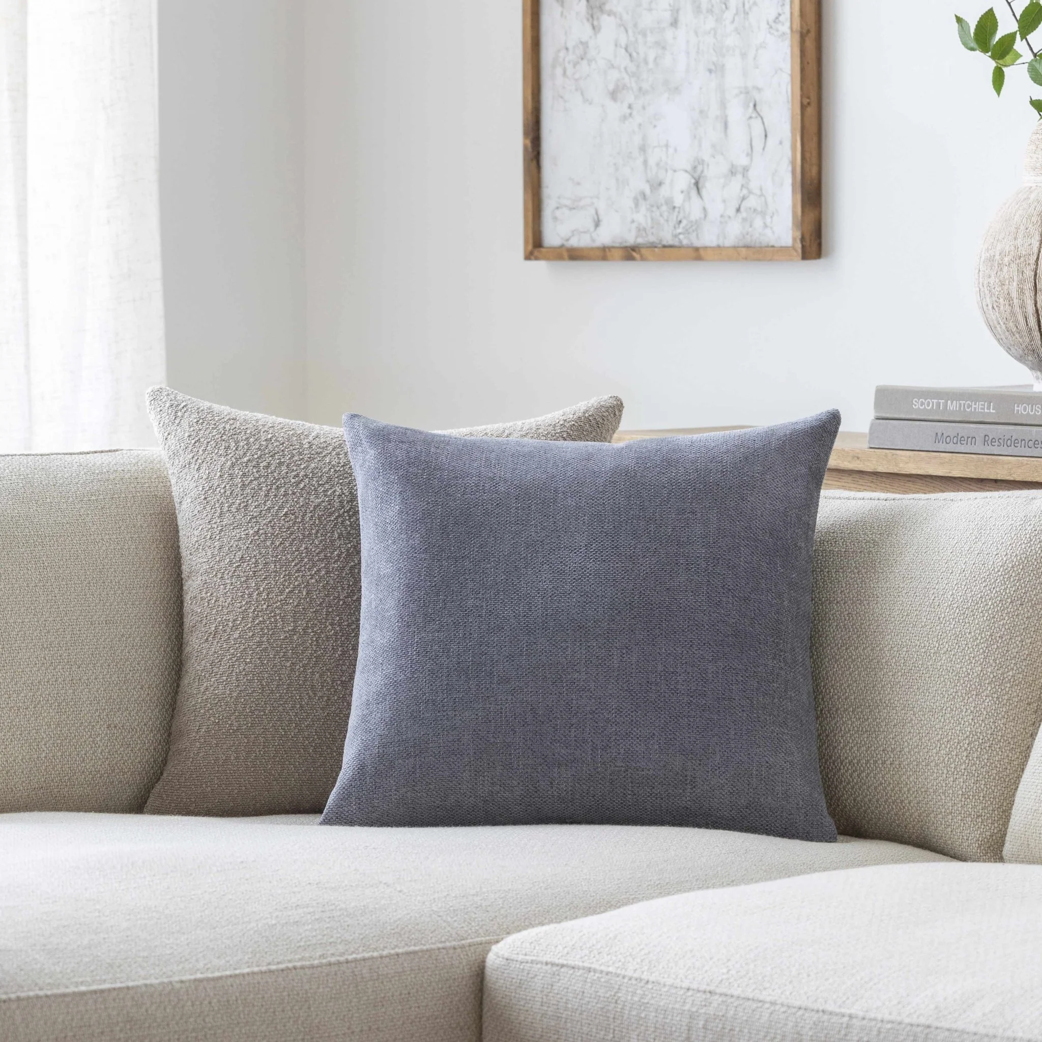 Natural Linen look Silver Textured Contemporary Square Throw Pillow - Image 5
