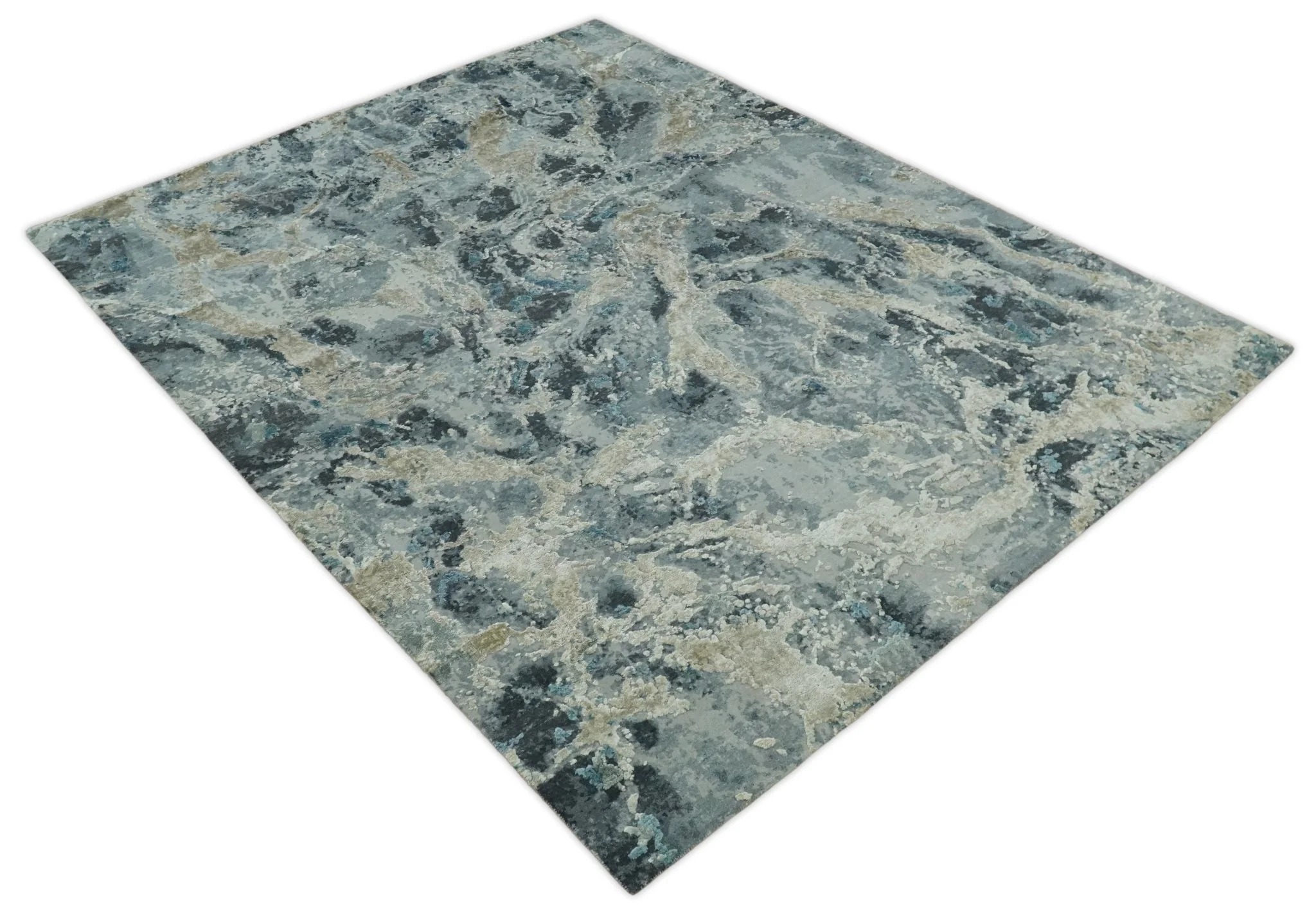 8x10 Rug | One of a Kind Blue and Silver Bamboo Silk Hand Made Modern Abstract Area Rug | SK29 - Image 10