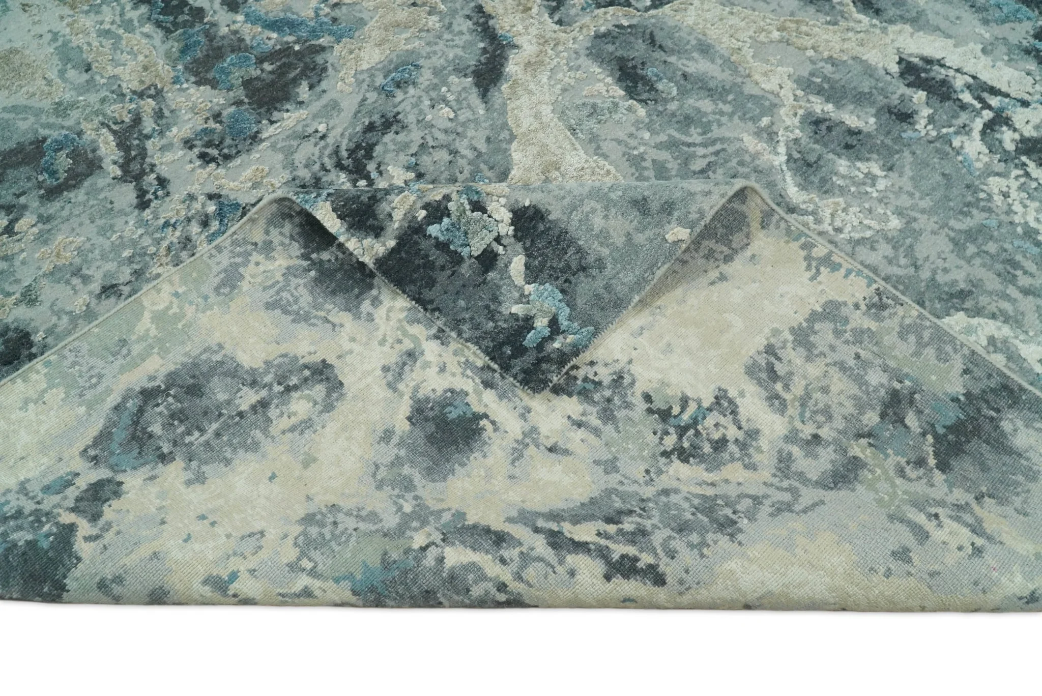 8x10 Rug | One of a Kind Blue and Silver Bamboo Silk Hand Made Modern Abstract Area Rug | SK29 - Image 13