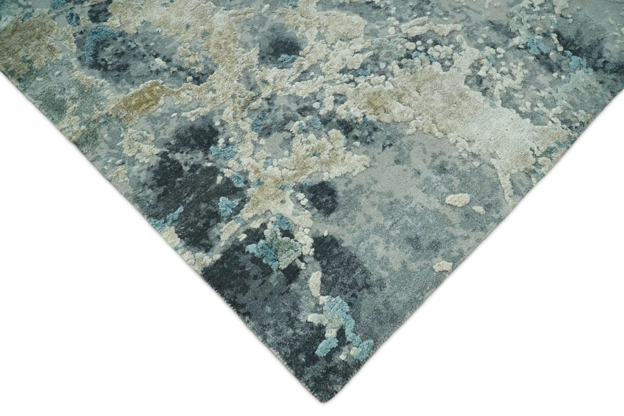 8x10 Rug | One of a Kind Blue and Silver Bamboo Silk Hand Made Modern Abstract Area Rug | SK29 - Image 3