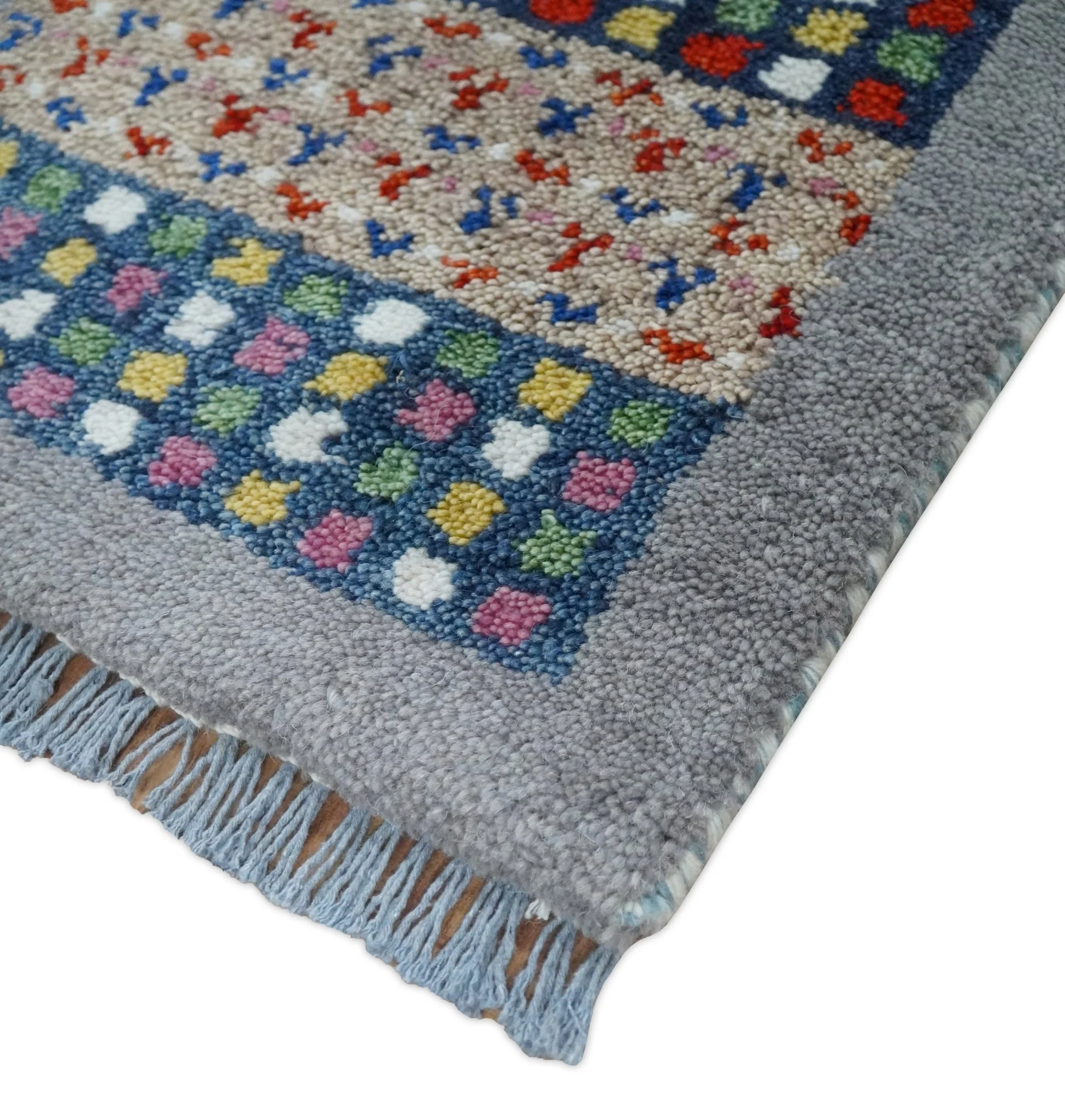 Small 1.5x2 Gray, Blue and Camel Wool Hand Knotted traditional Vintage Antique Southwestern Tribal Gabbeh | TRDCP566152 - Image 3